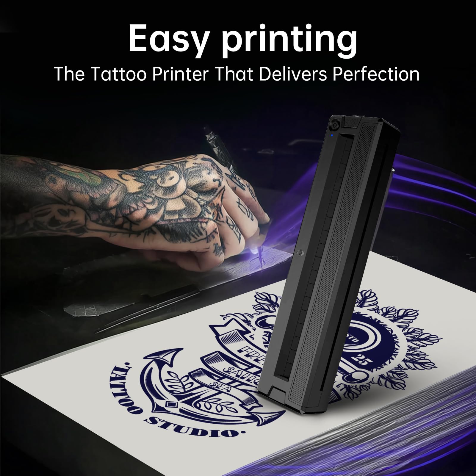 Tattoo Stencil Printer Machine for Tattooing, Portable Bluetooth Thermal Tattoo Transfer Printer for Tattoo Artists & Enthusiasts., Compatible with Android, iOS, Windows(Black)