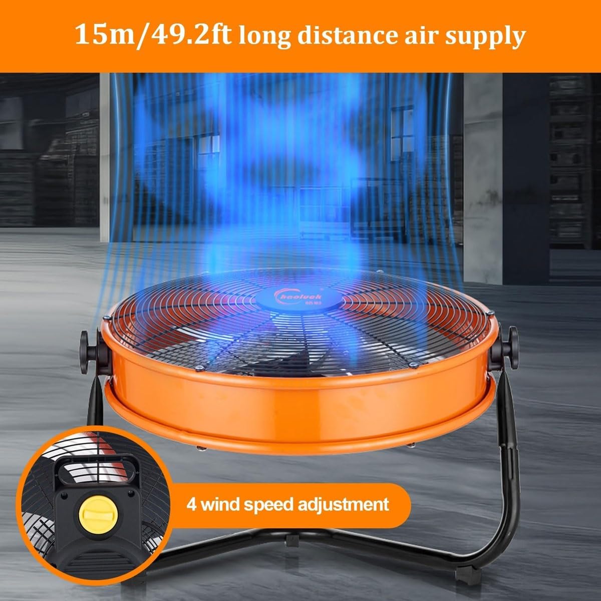High Velocity Bodenventilator, industrieller Trommelluftzirkulator mit 4 Geschwindigkeiten und einstellbarer Neigung, robustes Metall für Lager, Werkstatt, Fabrik