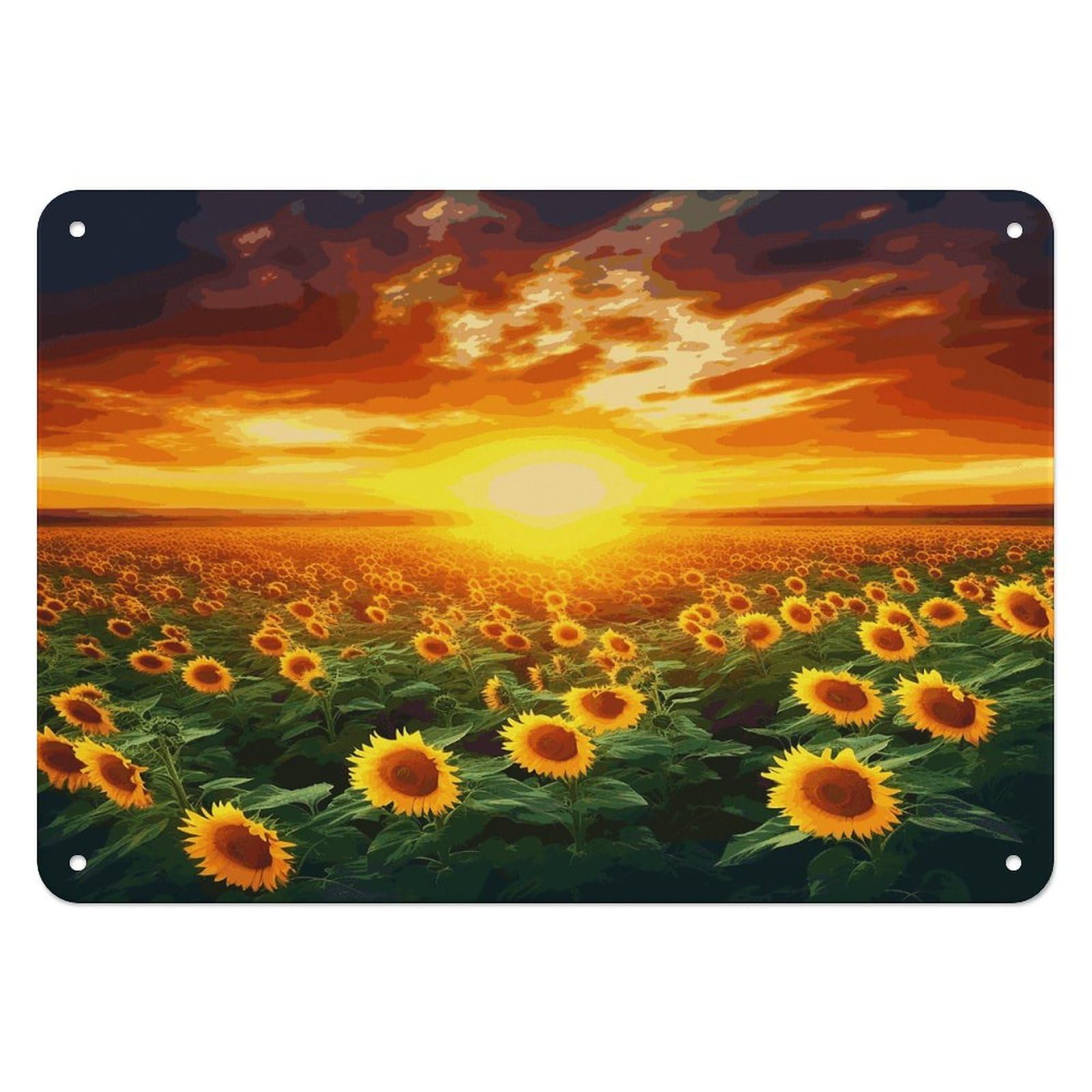 Fodpand Style Dreamlike Sunset Of A Sunflower Field Retro Vintage Metal Tin Sign,Wall Art Decor Garden Plaque Poster For Bedrooms Yard Bars Pubs Patios Porches 7.9X5.5 Inch