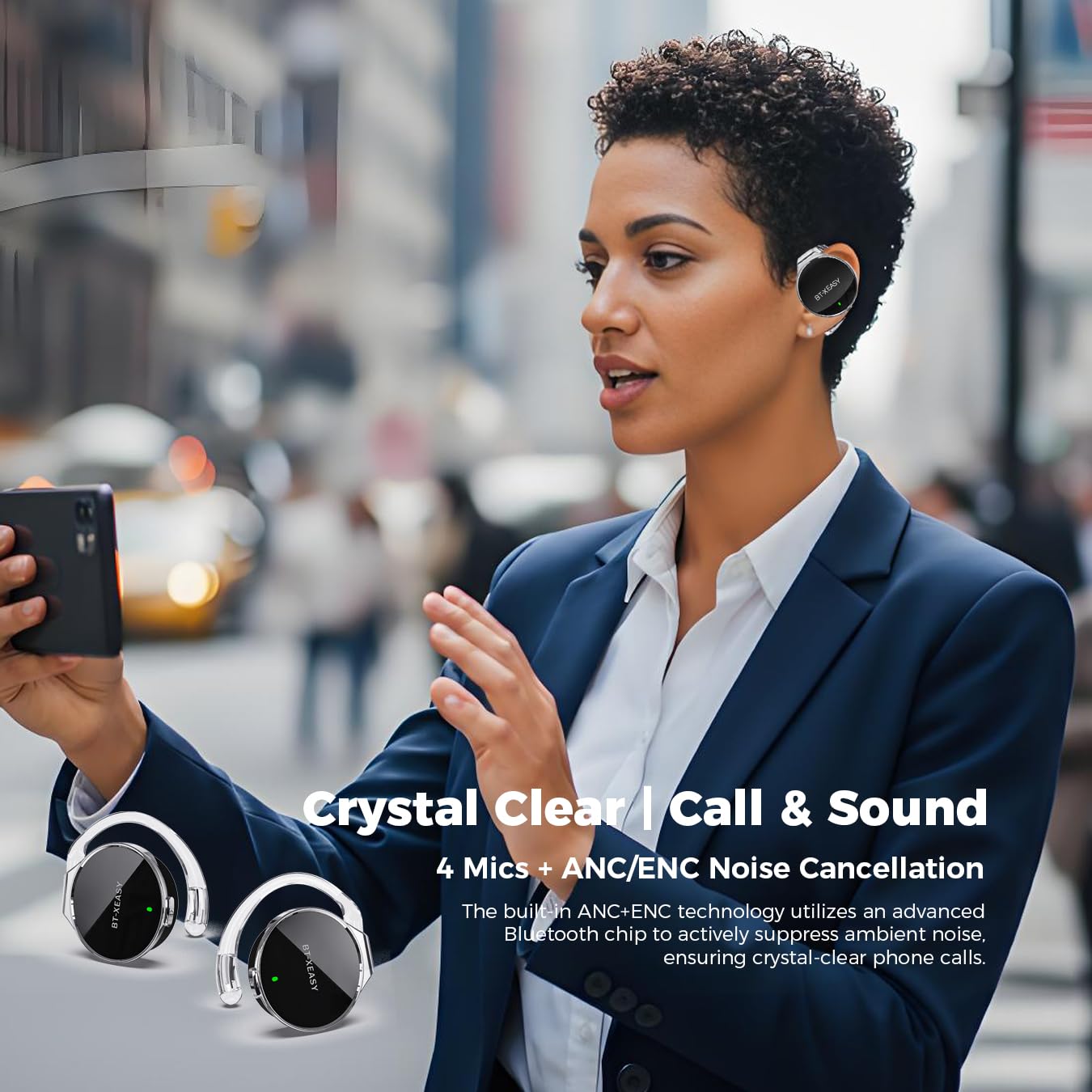 Micool Cuffie on-ear Bluetooth 5.4, cuffie aperte senza fili, cancellazione del rumore, a forma di goccia d'acqua, clip on sport, cuffie Bluetooth con 4 microfoni, comode da indossare, auricolari con