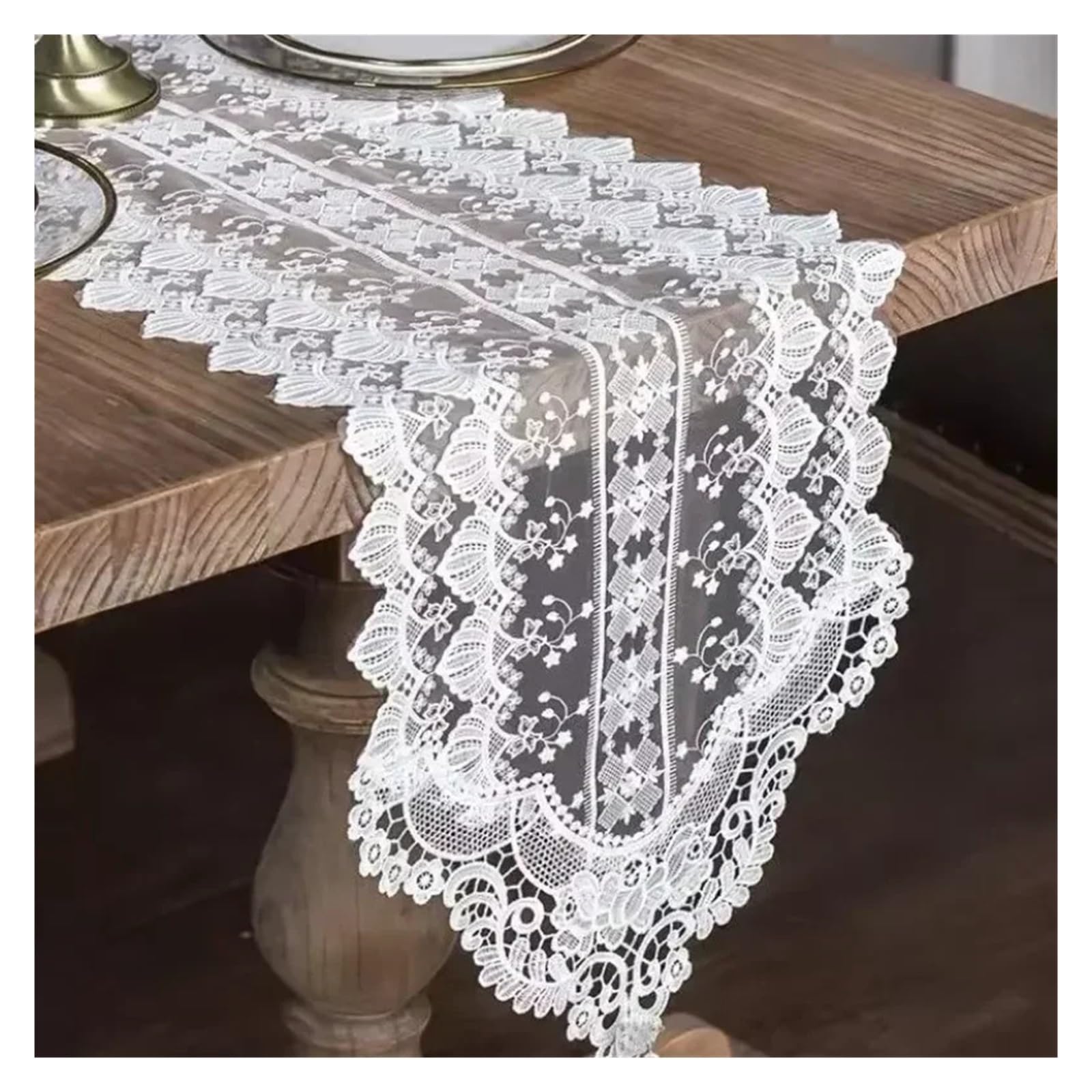 Runner da tavola in pizzo, Runner da tavolo in pizzo bianco 35x70-310 cm con nappe traforate(35x310cm 1pcs)