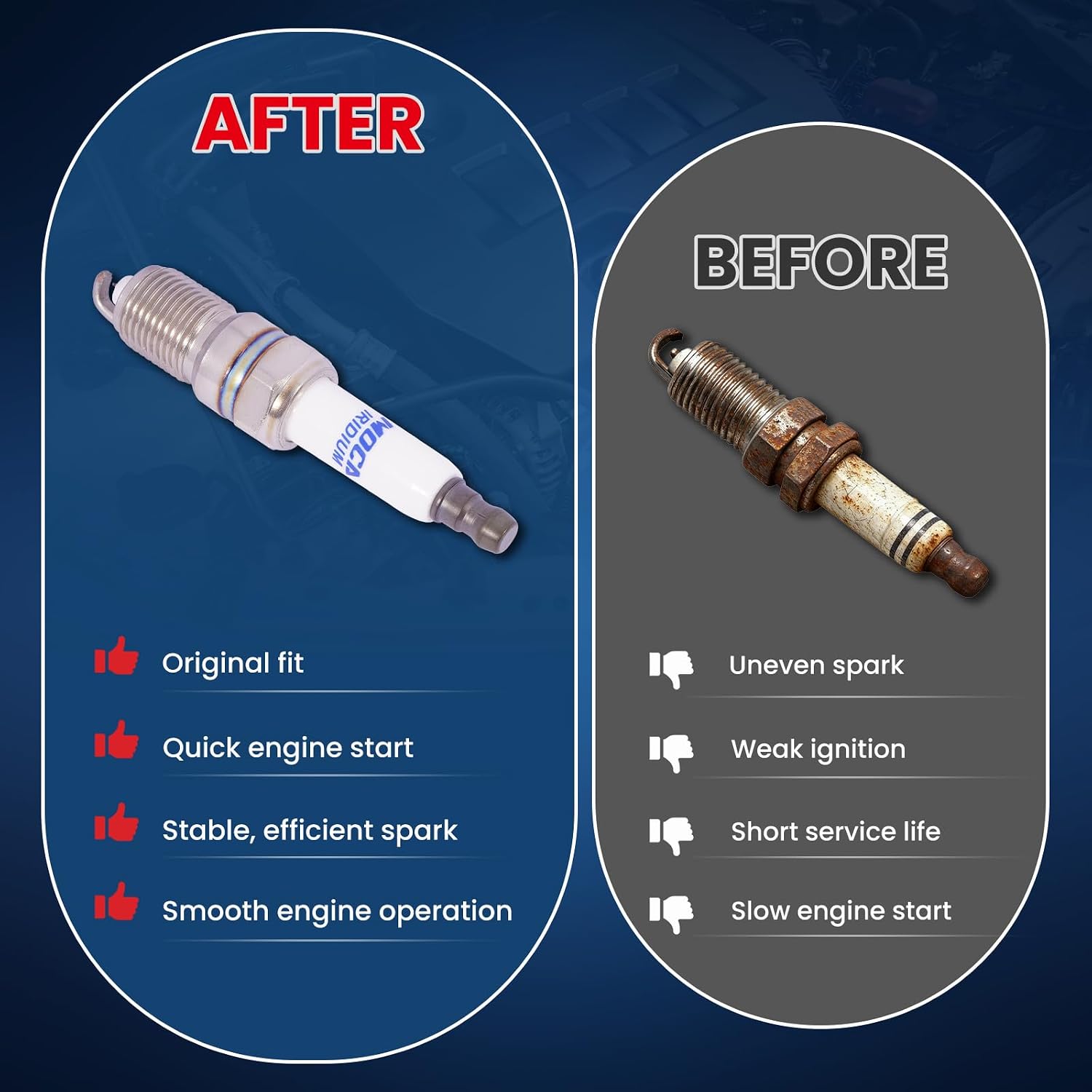 MOCA Spark Plugs 41962 fit 97-19 for Chevrolet Express 3500/Express 2500/Tahoe, 02-14 for Cadillac Escalade, 03-18 for Isuzu NPR, 11-17 for Freightliner MT55 6.0L 5.3L 6.2L 4.8L 5.7L 7.0L 4.6L 4.3L