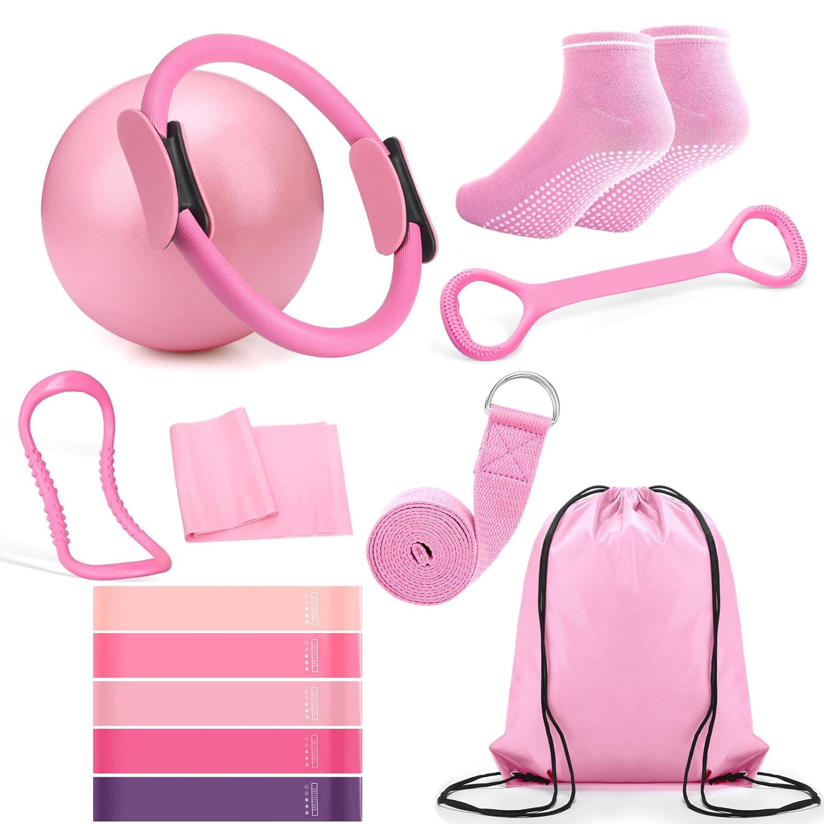 Pilates Kit, 13Pcs Pilates Circle with Yoga Ring & Band, Socks, Body Trimmer, Waist & AB Shaper Workout Equipment for Home Gym Toning, Strength & Flexibility