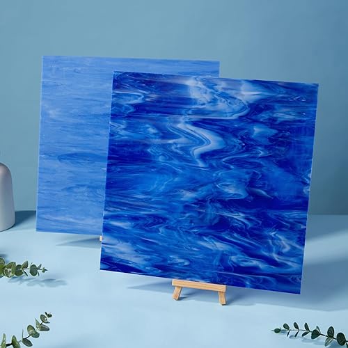 Lanyani 2 vidrieras de 12 x 12 pulgadas para manualidades de vidrio de mosaico, hojas de vidrieras para aficionados y principiantes, color azul