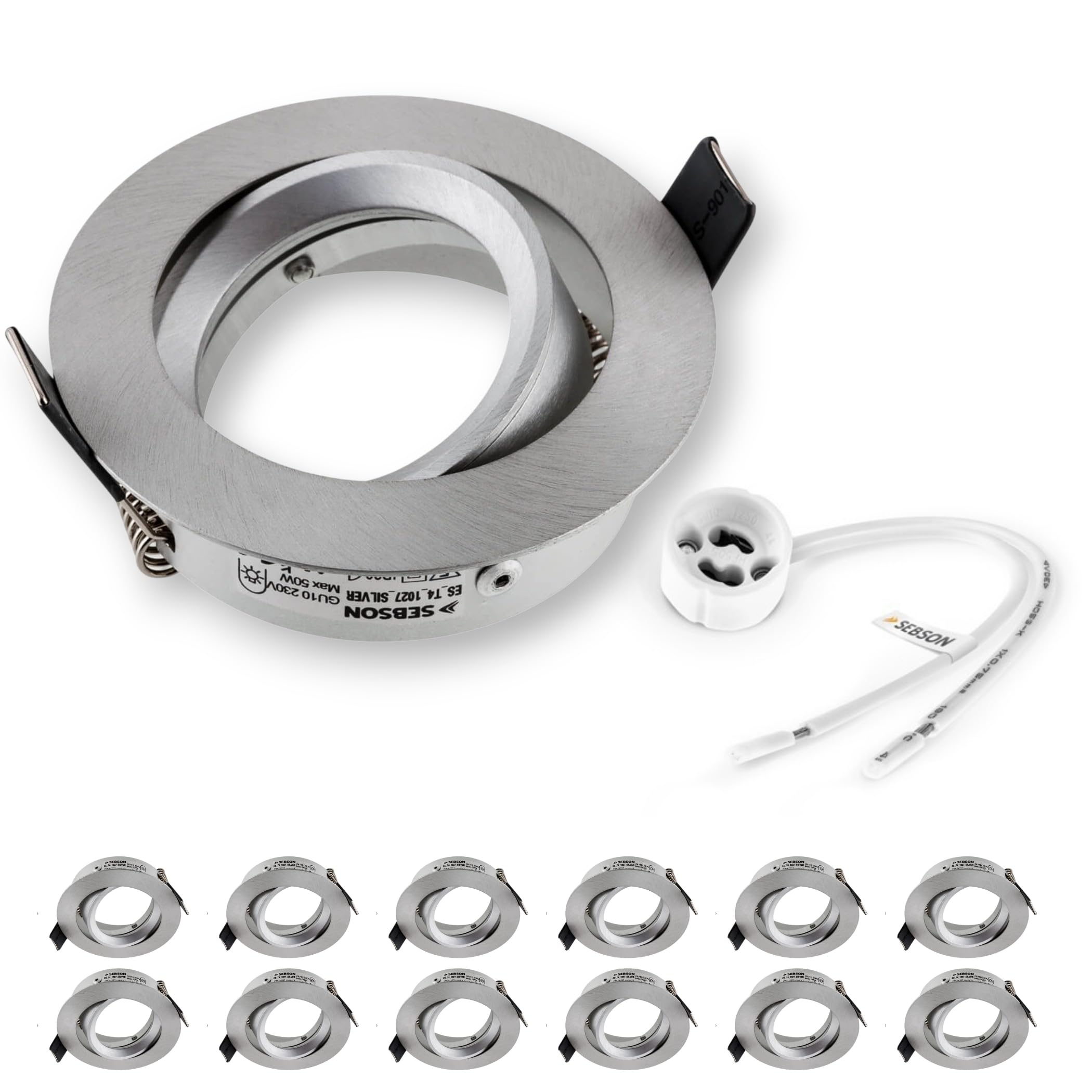 SEBSON Spot Encastrable Orientable avec Douille GU10 - Spot Plafond Trou de Montage ø75mm (min. 73mm, max. 77mm) - Plafonnier Encastré Ø84mm - Lot de 12