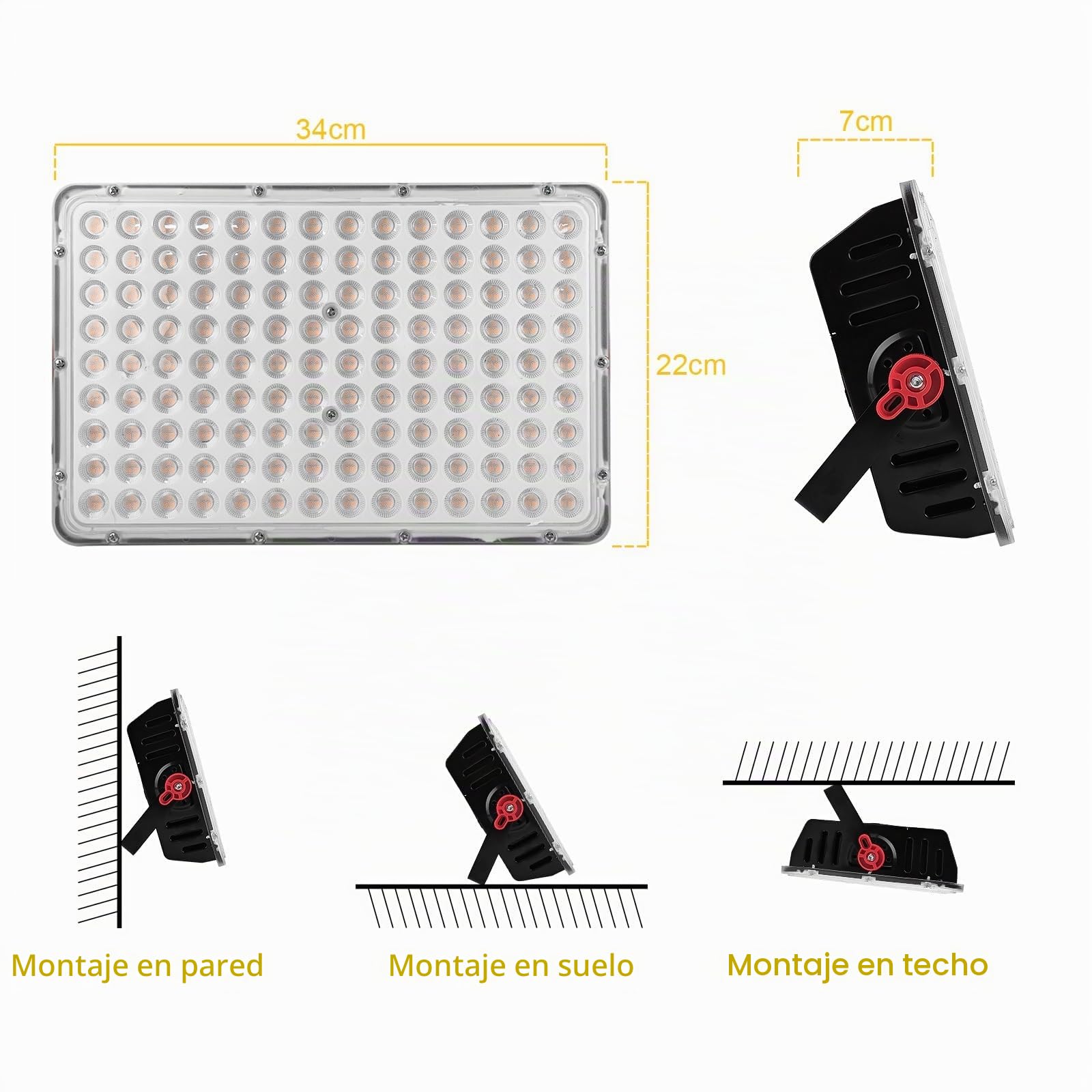 CREATESTAR Focos LED Exterior 400W, 40000LM IP66 Impermeable Proyector LED Exterior, foco exterior de Floodlight, Blanco cálido 3000K, luz de inundación para garaje almacén jardín patio