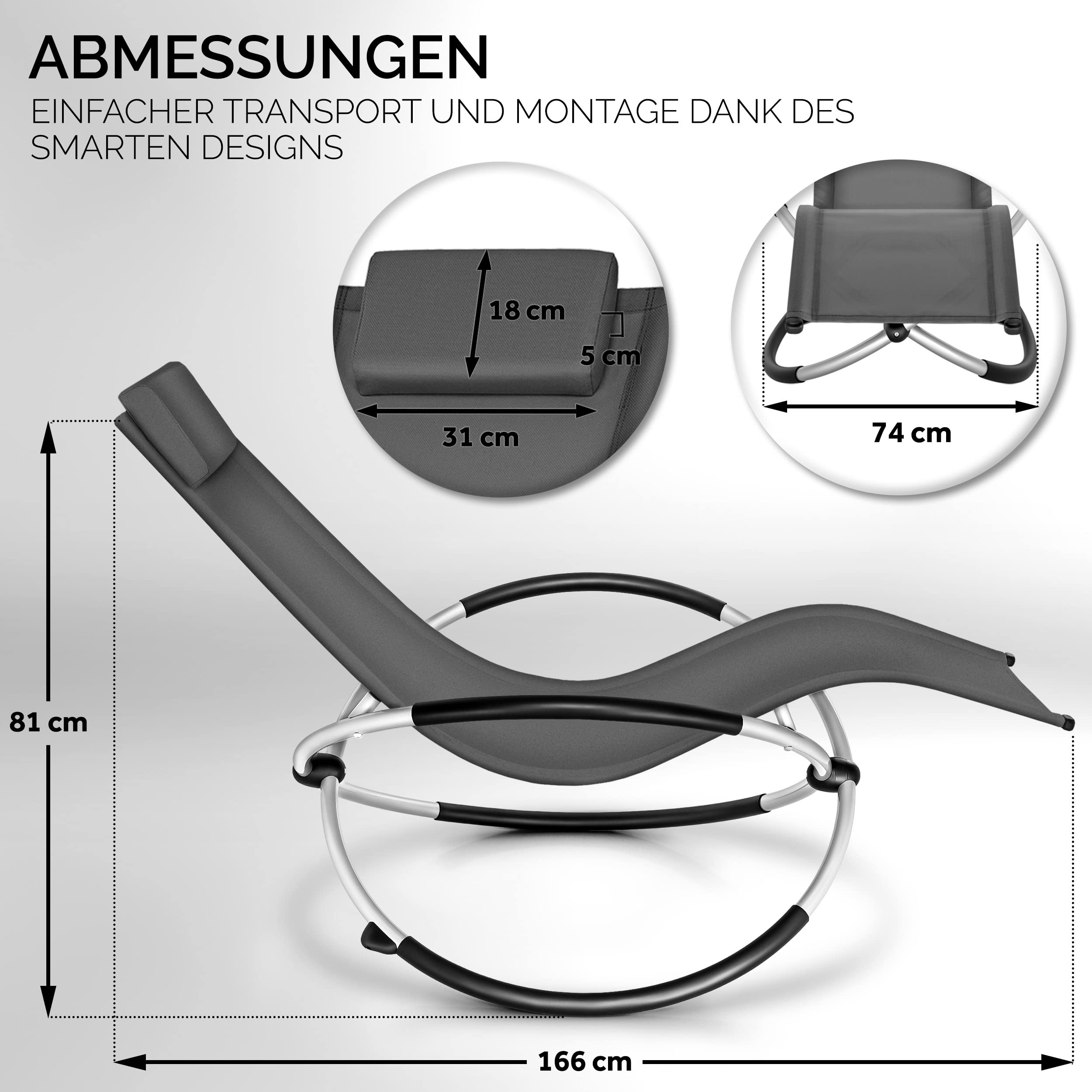 tillvex® Relaxliege Garten Wetterfest bis 180 kg | Liegestuhl atmungsaktiv | Gartenliege Schwungliege Outdoor | Sonnenliege Liegestuhl Terrasse, Balkon & Camping | Schaukelsessel Relaxsessel ergonomisch