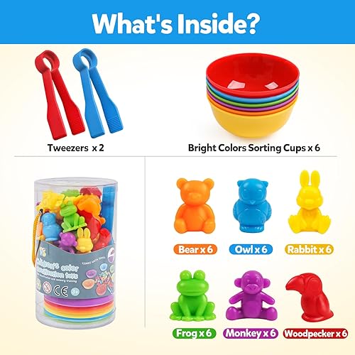 Miniatura 7 de Juguetes de conteo de animales, juego a juego con tazones de clasificación, actividades de aprendizaje preescolar, juguetes sensoriales Montessori