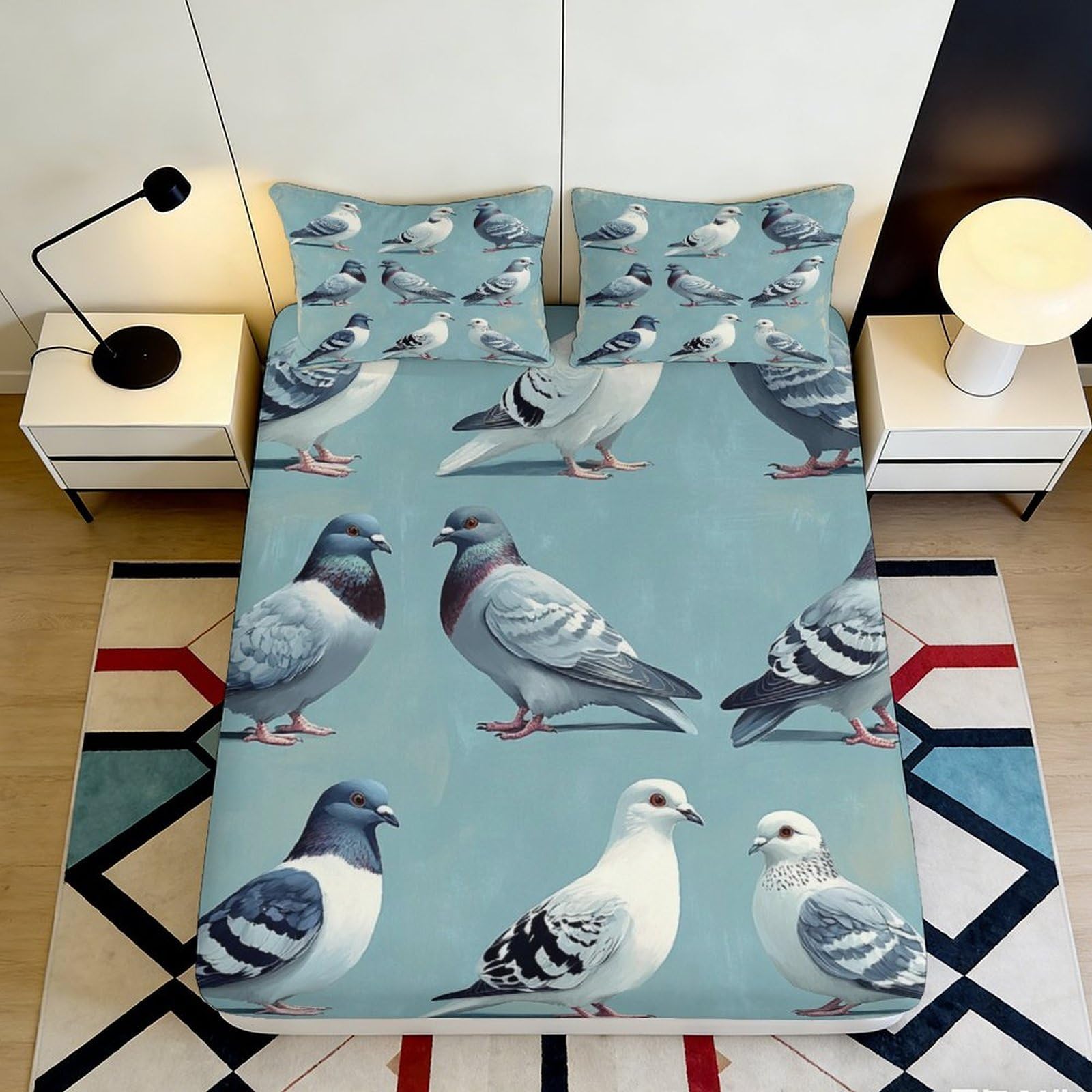 Decorative Pigeon Pattern Fitted Sheet, 3D Printed, Soft Touch Microfiber, Wrinkle Resistant, Home Bedroom Bed Sheet, Apartment Bedding, 115 chars 90x200x25cm