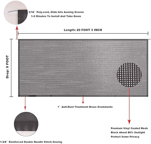 Miniatura 133 de Tentproinc Pantalla parasol para toldo, 8 pies x 13 pies 3 pulgadas (apta para toldo de 14 pies), protector solar de malla para autocaravana, cámper