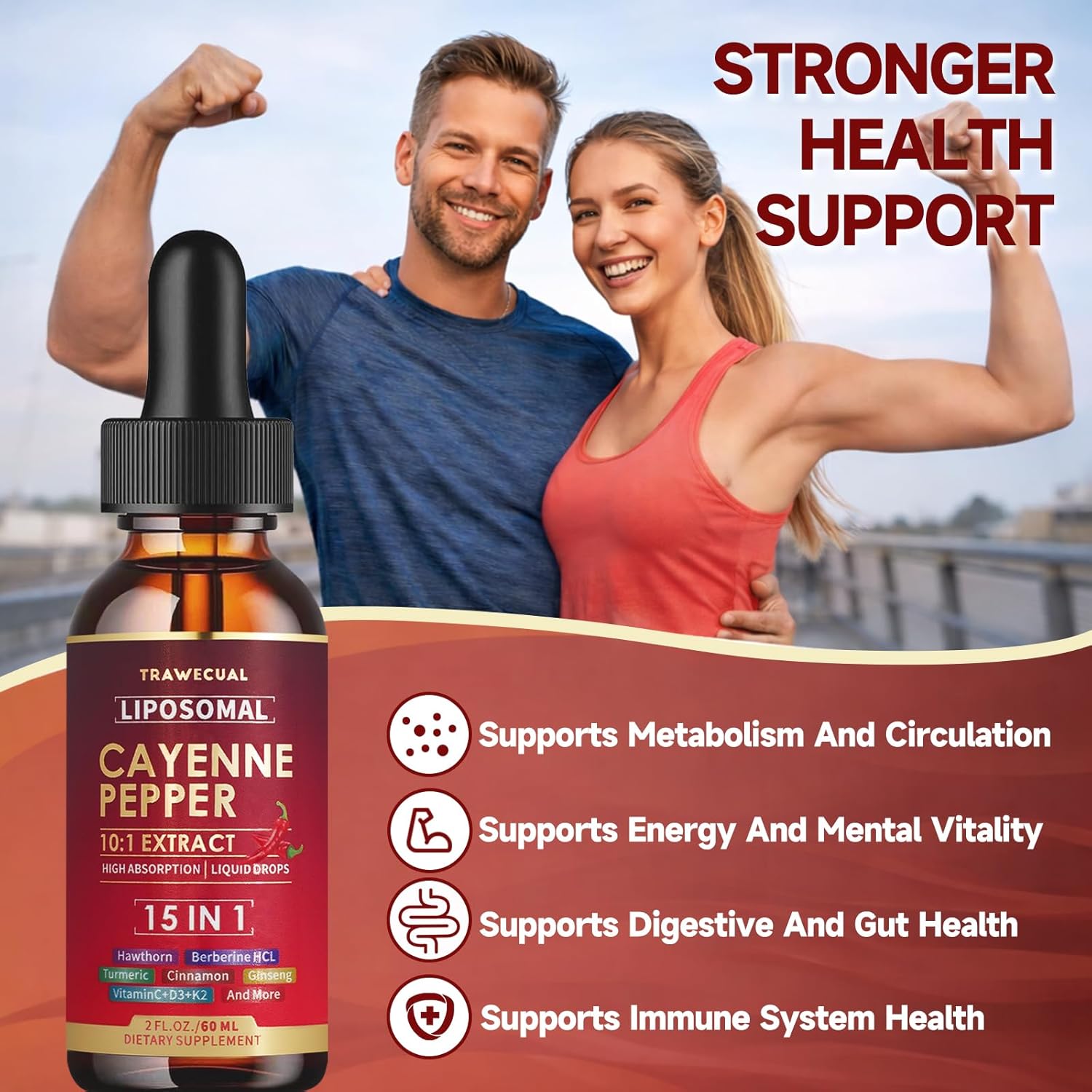2 Pack Liposomal Cayenne Pepper Drops | 120ml Total, with 15 Natural Ingredients, Vitamin D3, K2, Hawthorn, Berberine, Beet Root, Turmeric – Supports Digestion & Circulatory Health – 4 Fl Oz /2 Months - Image 4