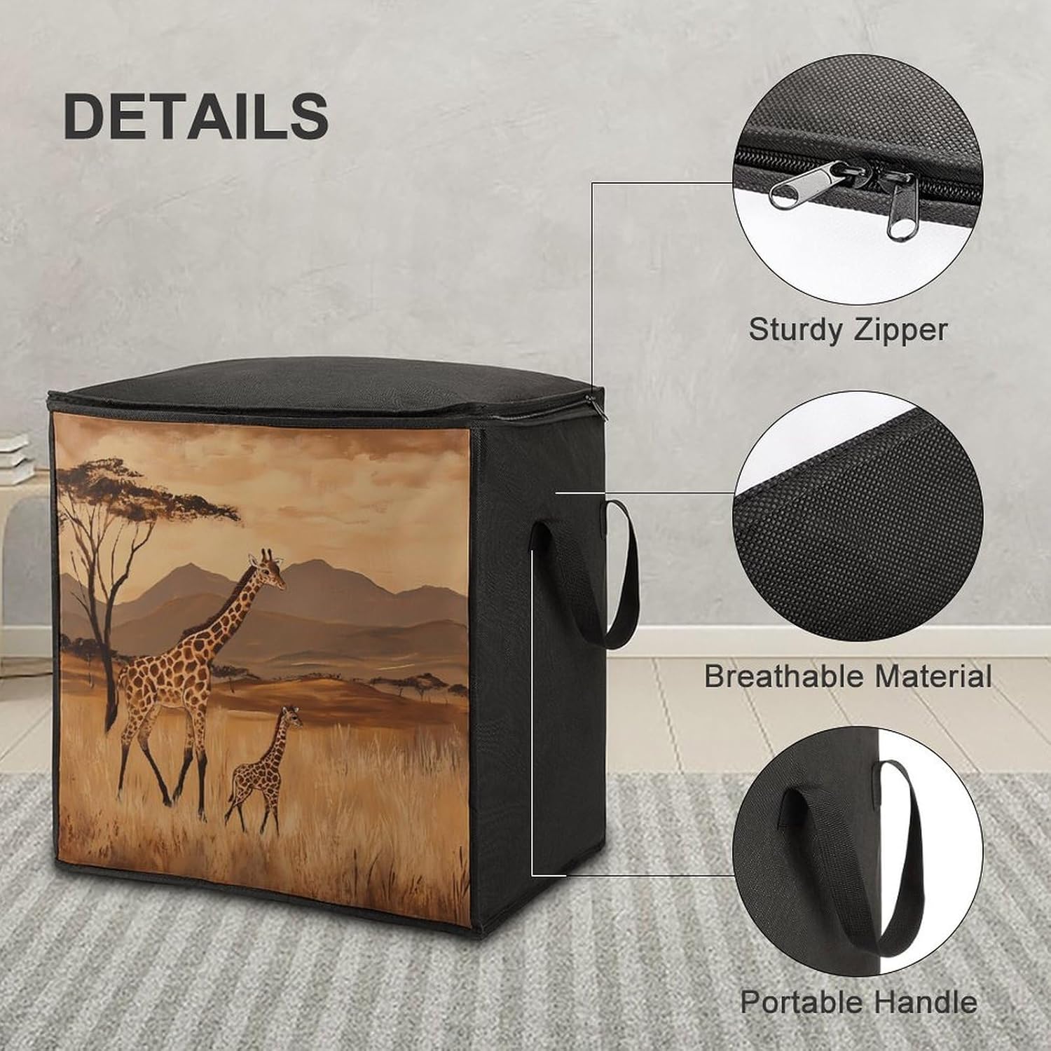 Giraffes In An African Large Comforter Blanket Storage Bags Bins 70L Closet Organizer with Handles