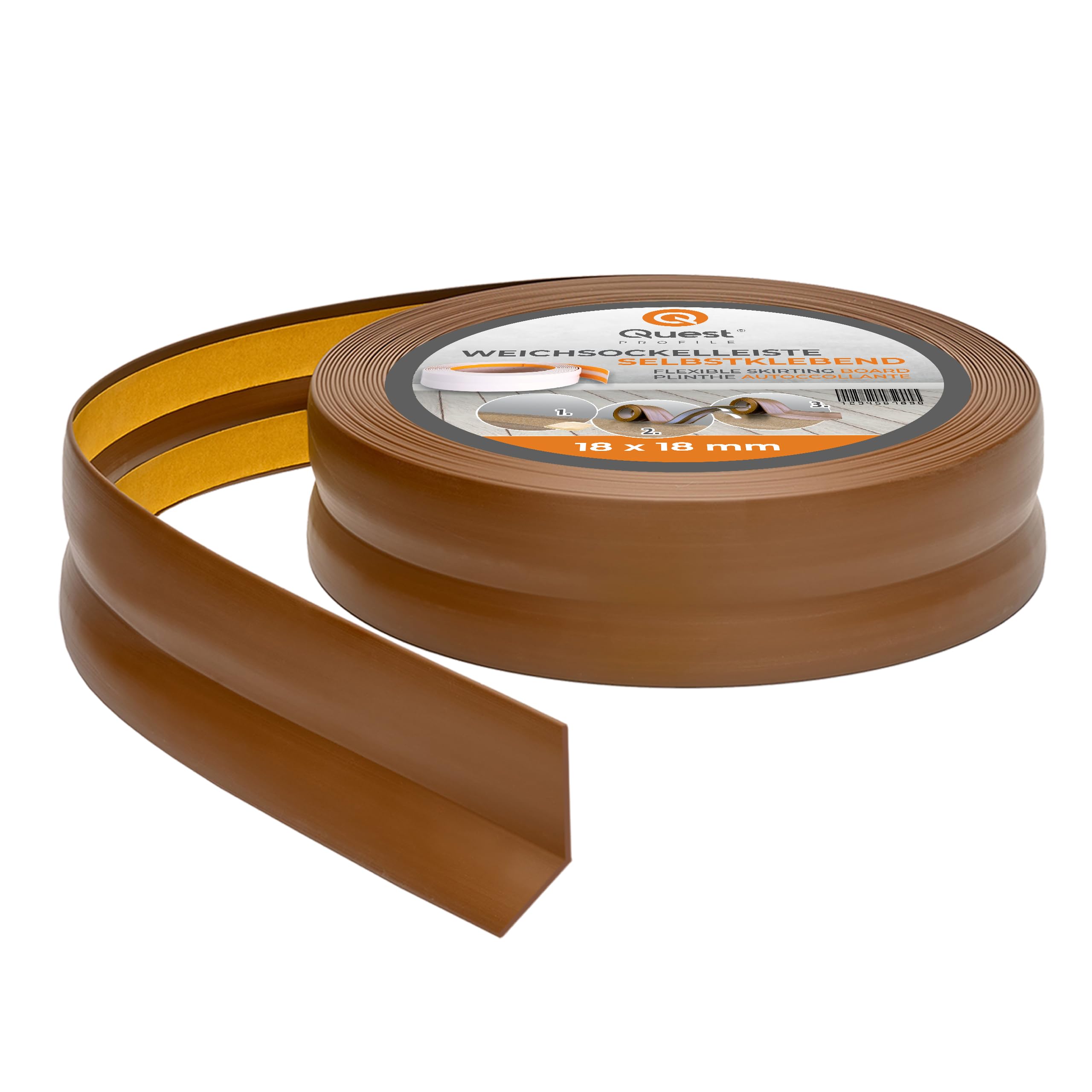 Quest Rodapié Flexible PVC 18x18 mm Autoadhesivo - Marrón, 25 m