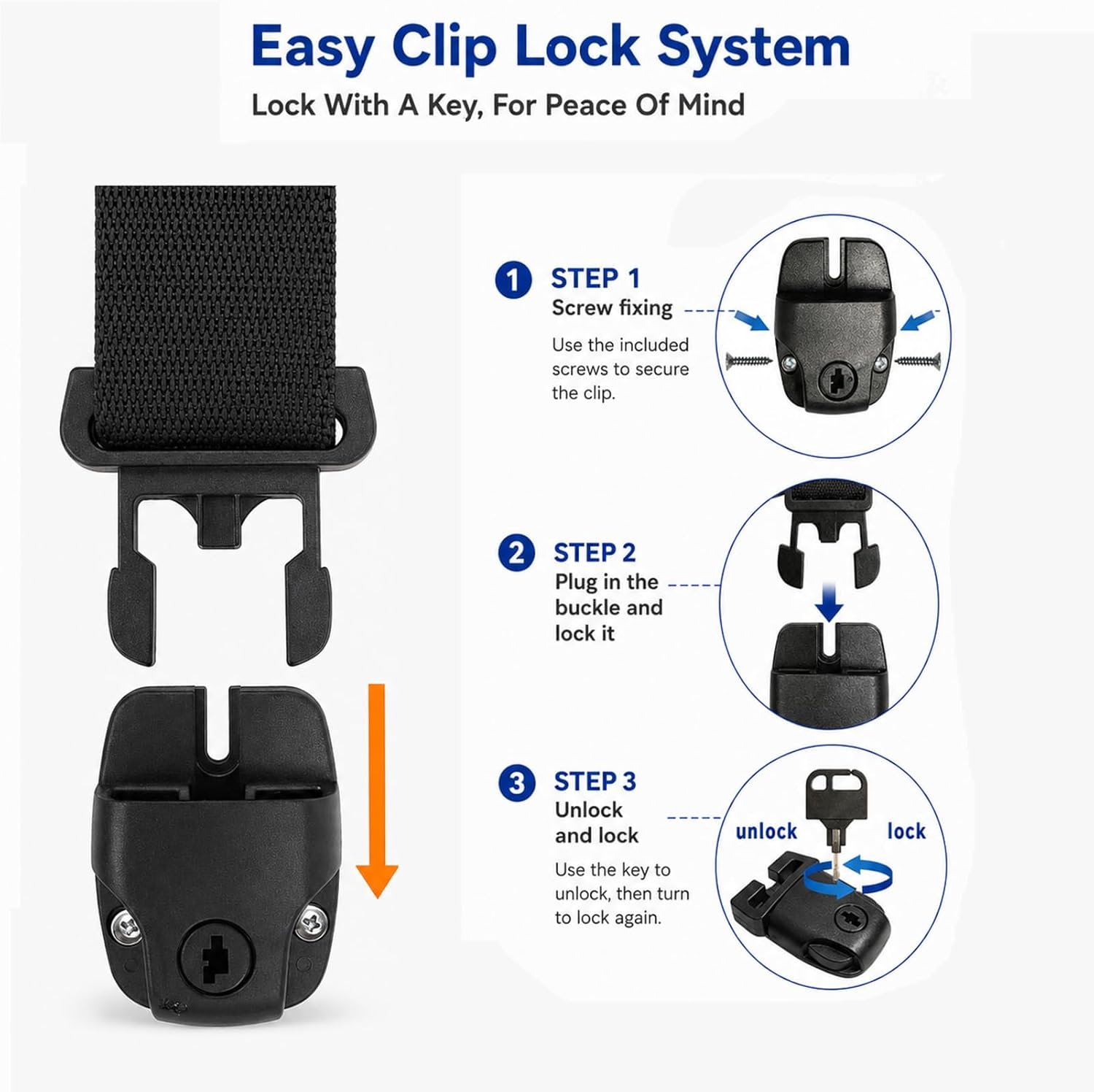 Trash Can Lid Lock, 51.2-70.9 in Adjustable Nylon Strap, Black Screw-On Kit