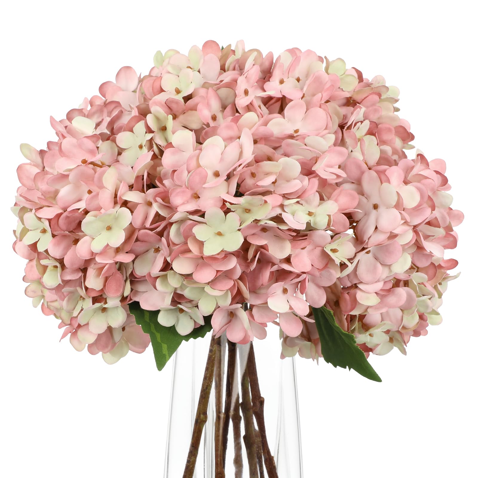 Arborus 6PCS Artificial Hydrangea Flowers 35cm Realistic Silk Hydrangeas Flowers with Gradient Petals & Green Leaves Pink Faux Hydrangea Flower Stems for Vase Wedding DIY Bouquets Home Décor