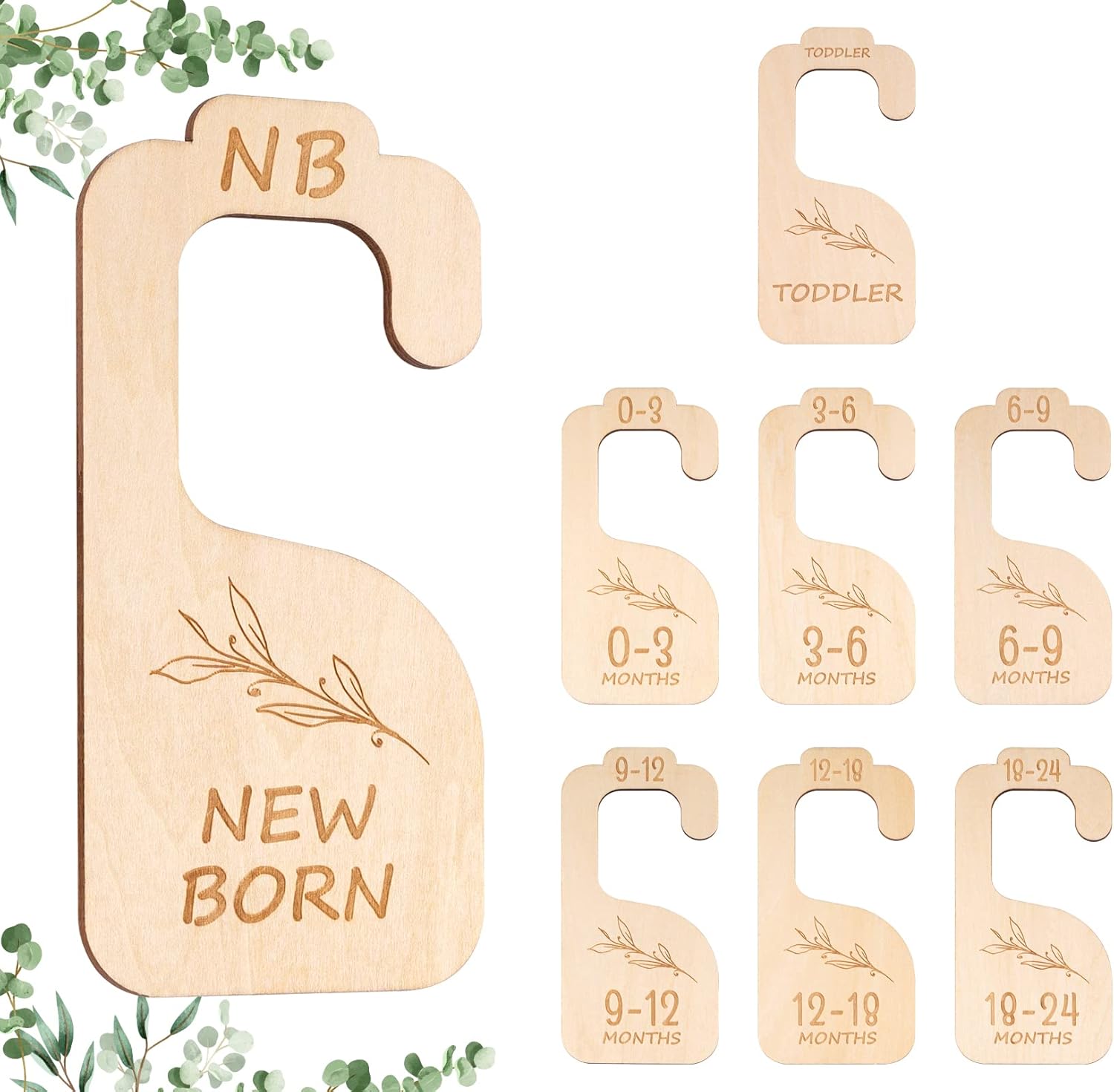 ABSOFINE 8pcs Baby Wardrobe Dividers, Wood Baby Wardrobe Dividers Baby Size Wooden Baby Clothes