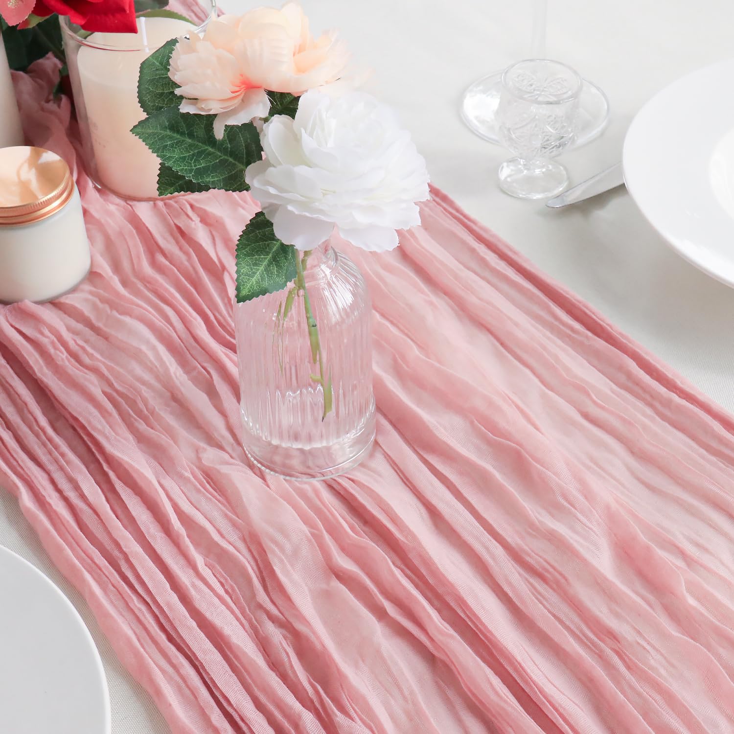 Sevenpers 6 Pack Cheesecloth Table Runner Pink - Image 3