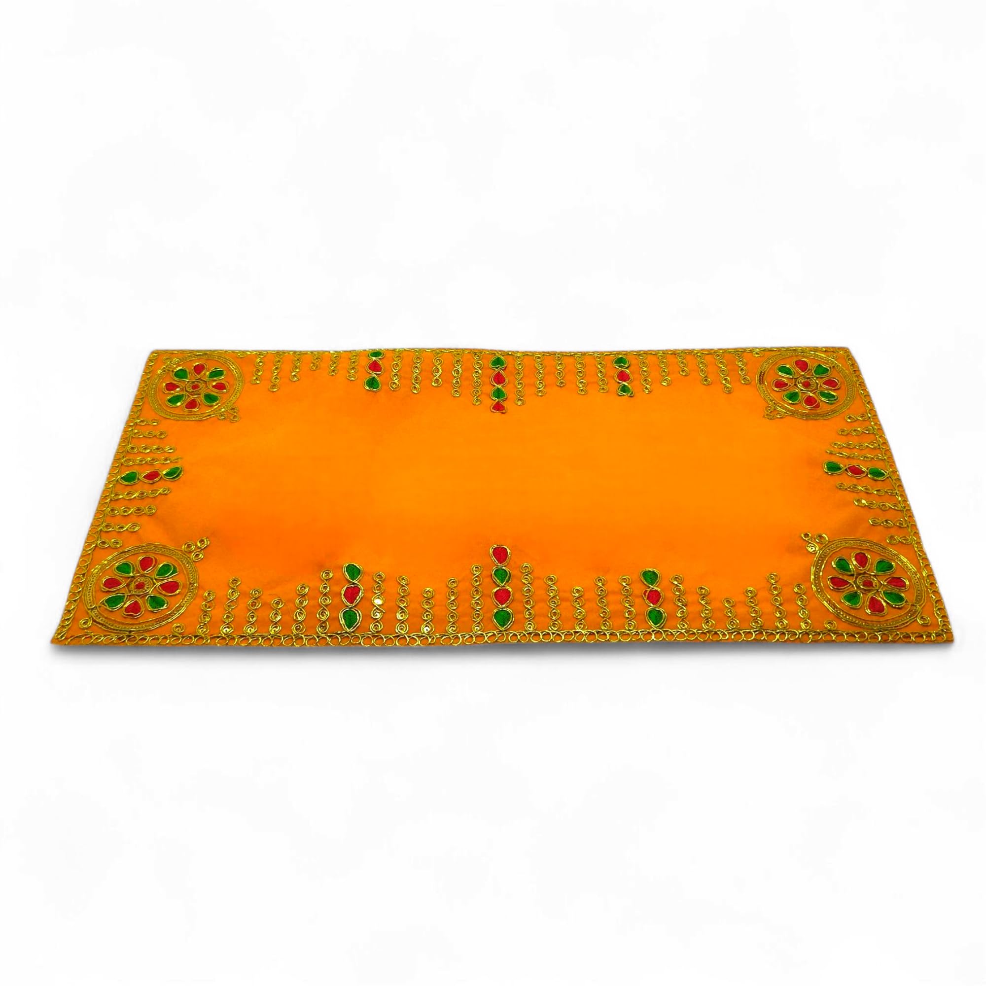 Achleshwar Designer Velvet Embroidered Pooja Aasan Cloth 20X30 inch Yellow | Chowki Aasan for God Idol | Mandir Table Altar Cover for Temple, Puja Shelf, Diwali Decoration Pack 0f 1 4