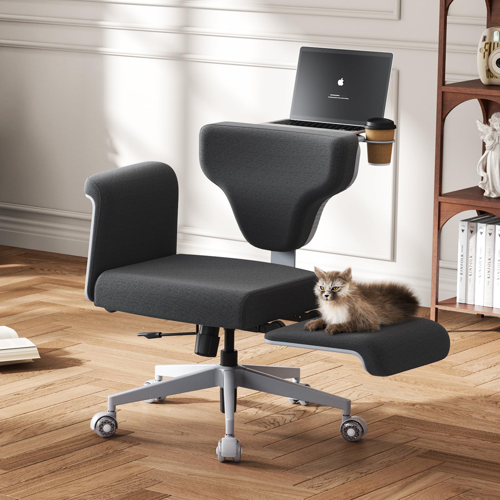 Newtral Multi-Position Criss Cross Chair with Task Tray, Adjustable Armrests, Silent Wheels, Stain-Resistant Fabric, 90°-117° Recline, Seat Depth Adjustable, for Home Work & Relax, Freedom-X, Black