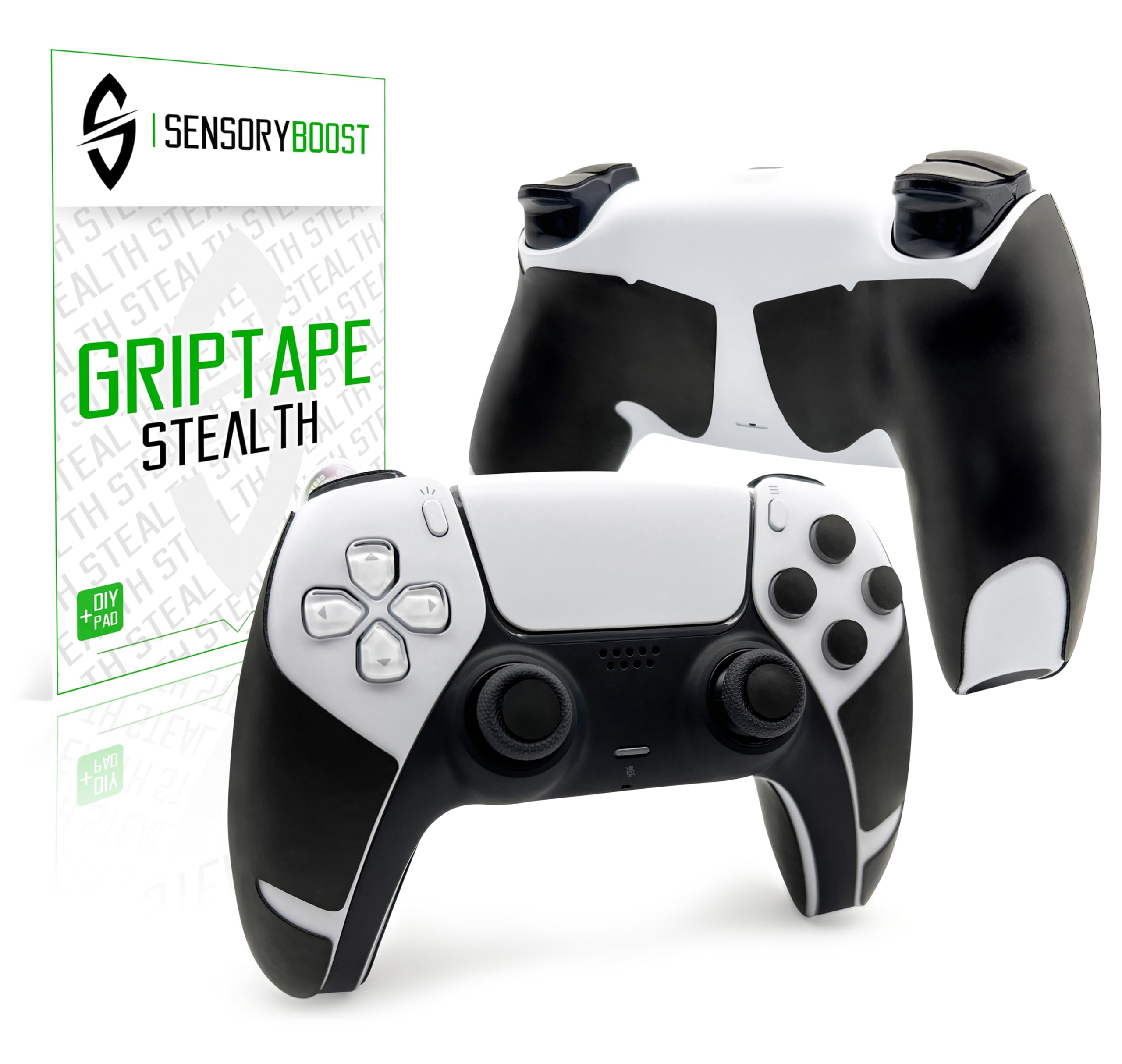 SensoryBoost Zestaw taśm Grip Tape do kontrolera PS5 DualSense, antypoślizgowe naklejki, pochłaniające pot, antypoślizgowe, trwałe i ultracienkie (0,5 mm) – akcesoria do gier Playstation, czarny