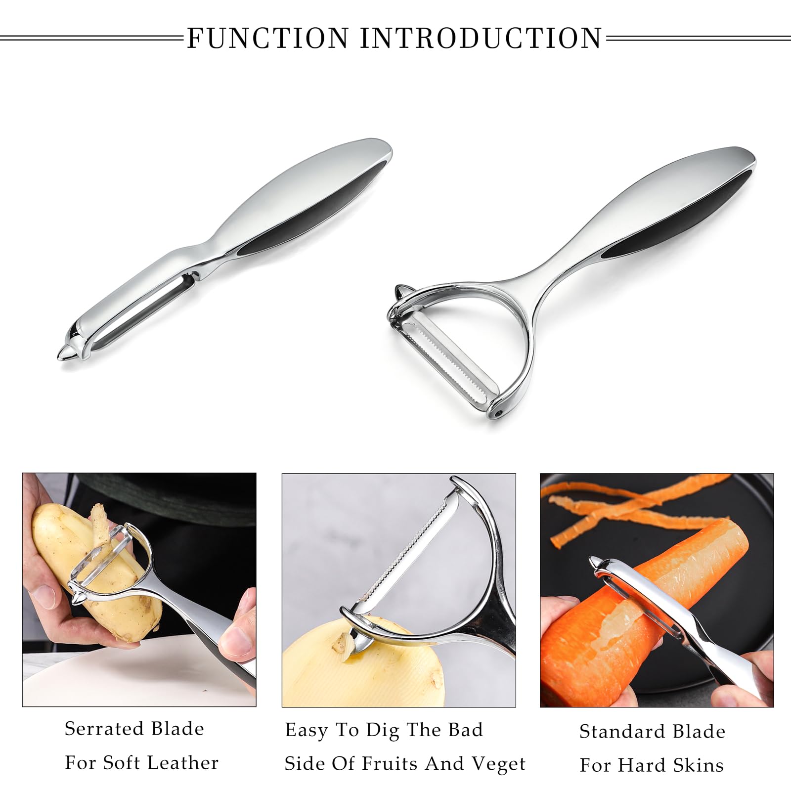 Pelador de verduras de acero inoxidable, peladores de patatas en forma de Y y en forma de I, peladores de frutas de zanahoria vegetariana para cocina del hogar 3