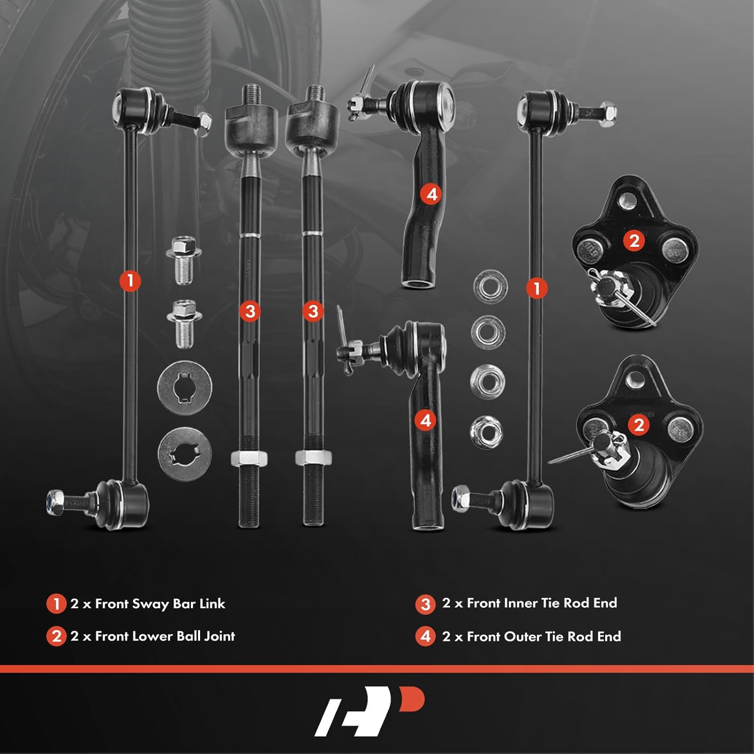 A-Premium Set of 8, Front Sway Bar Link, Lower Ball Joint, Inner & Outer Tie Rod End, Compatible with Toyota RAV4 2001 2002 2003, GAS Only