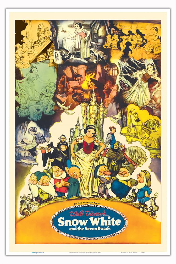 Snow White and The Seven Dwarfs - Vintage Film Movie Poster c.1937 - Master Art Print 12in x 18in