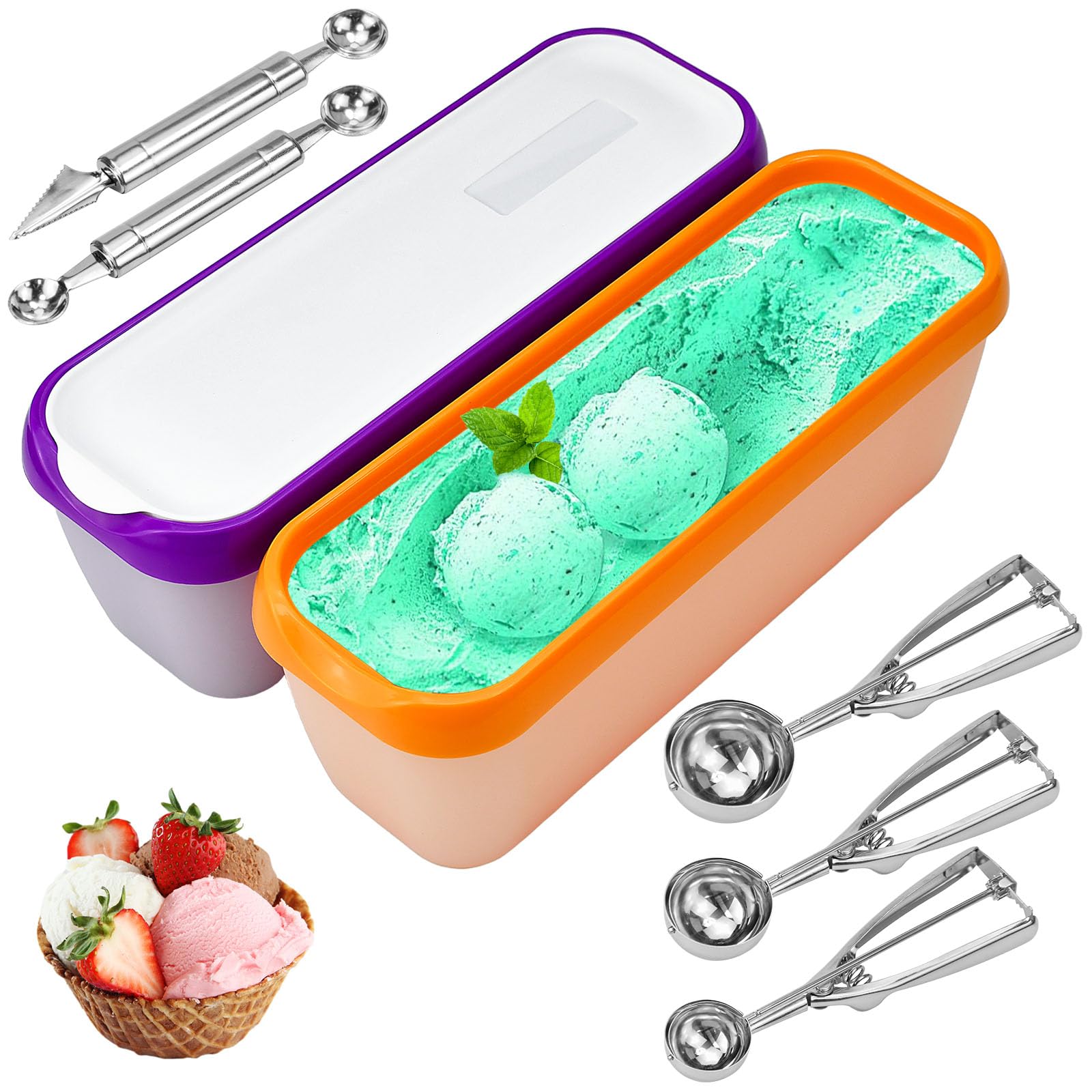 Contenitori per Gelato con Coperchio,4 Pezzi Contenitori per Gelato Fatto in Casa,Contenitori per Gelato a Prova di Perdite con Coperchi,Contenitore
