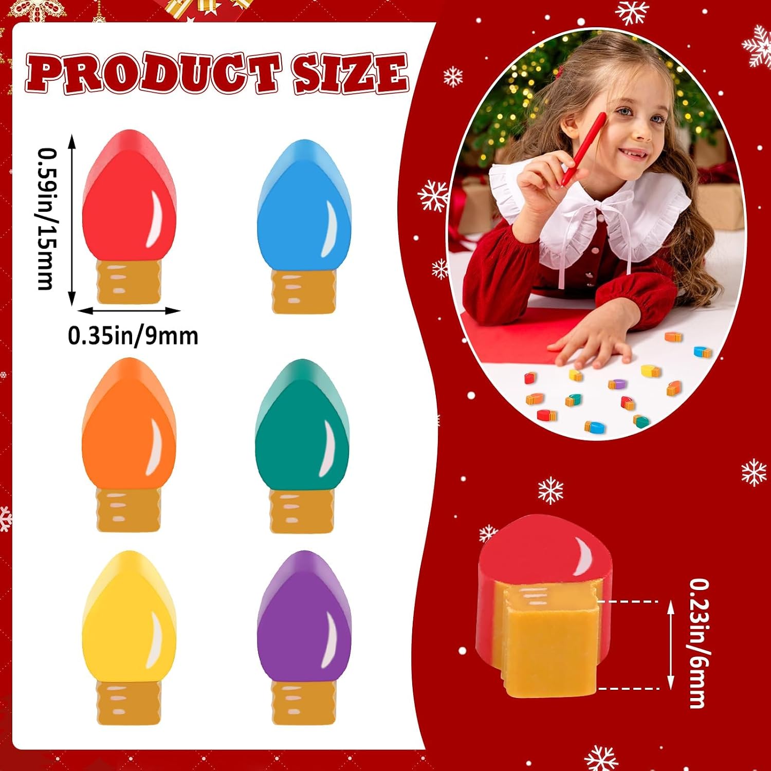 JUNEBRUSHS 150Pcs Christmas Erasers for Bulk, Cute Mini Light Bulb Erasers image 2
