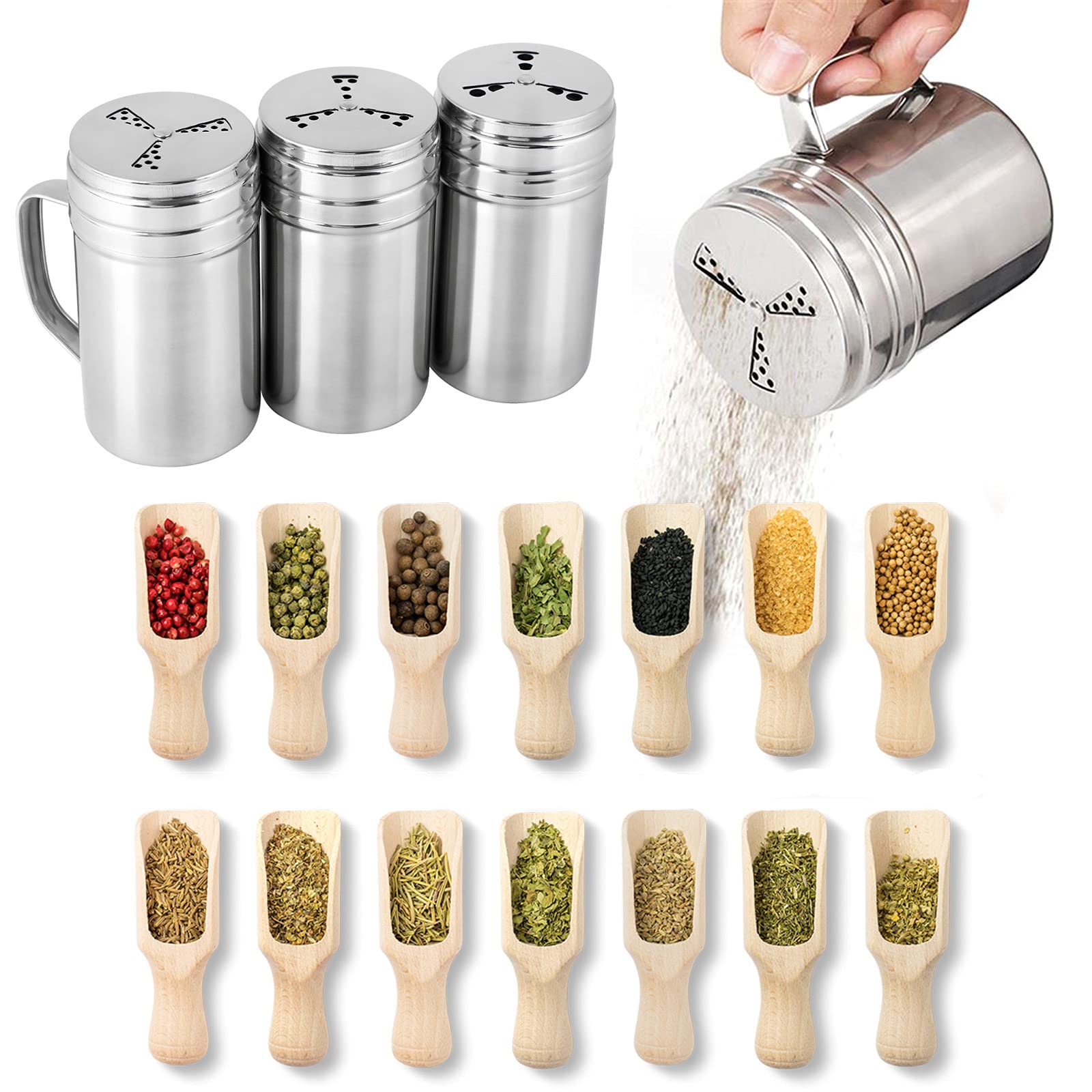 Condimento Shaker In Acciaio Inox Per Sale, Zucchero E Spezie - Dragee Con Coperchio Rotante A 3 Fori - 125 Ml