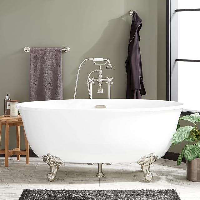926727-59 Watters 59" Acrylic Soaking Clawfoot Tub with Integrated Drain, Overflow and Imperial Feet - White/Brushed Nickel Feet