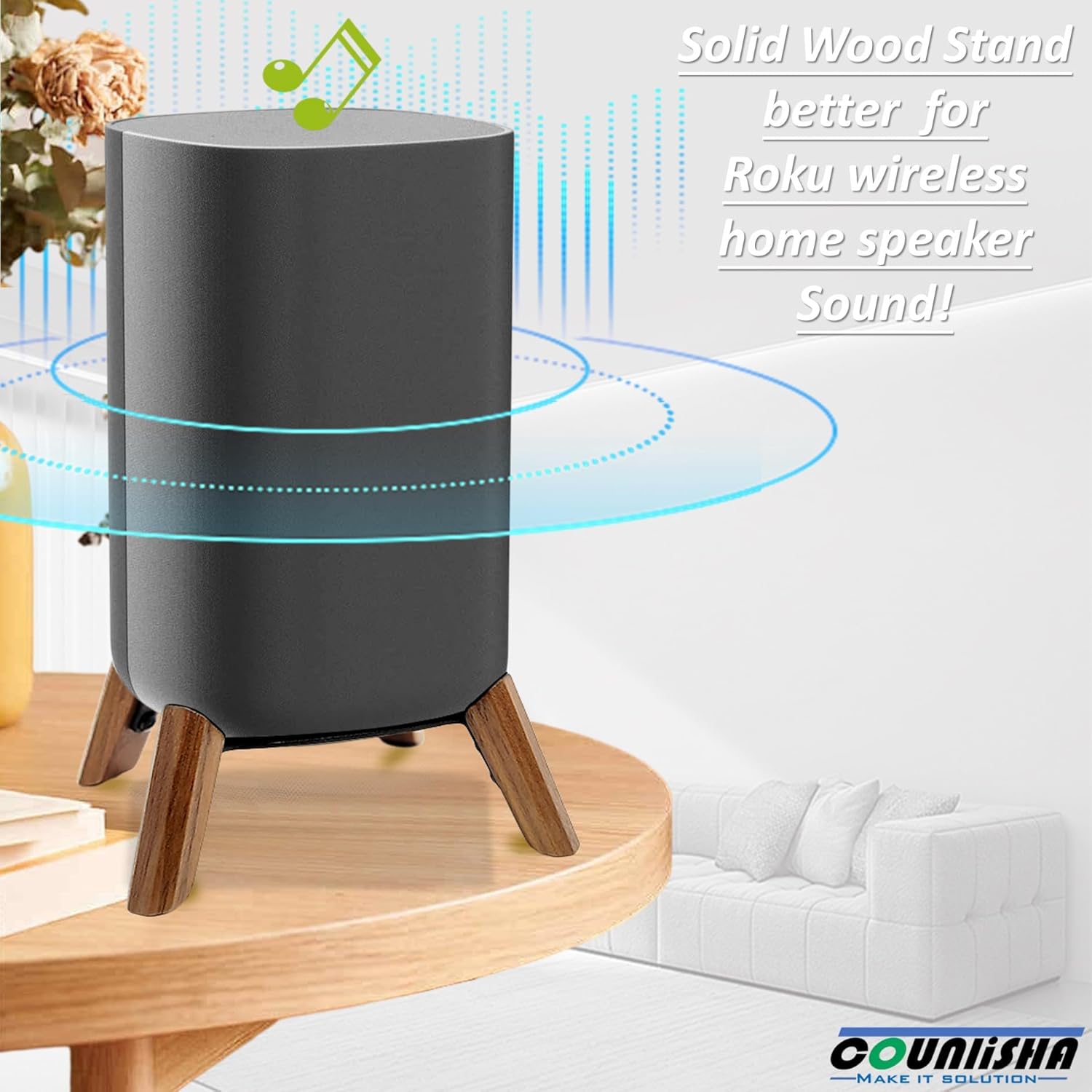 Real Wood Stand for Roku Wireless Speakers,Tripod Holder Accessories Protect Audio for Better Sound,Secure Stable Wooden Mount for roku Speaker (Walnut,2 Packs)