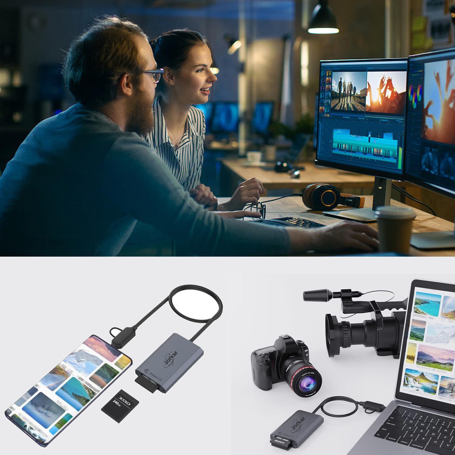 CFexpress czytnik kart typu B i XQD, podwójne gniazdo USB 3.2 GEN 2 10 Gb/s, adapter CFexpress typu B z USB A i C, Plug and Play, kompatybilny z systemem Android/Windows/Mac OS/iPad