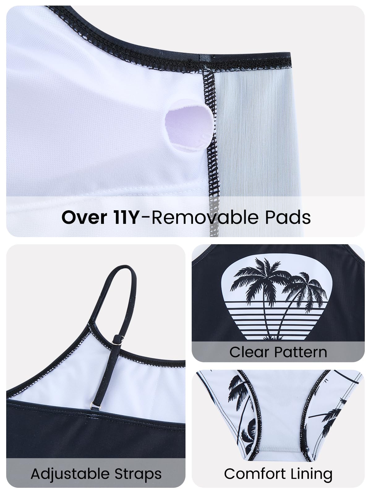 JiAmy Mädchen Bikini Set 3 Teilig mit Rock Tankini Badeanzug Kinder Verstellbare Träger Bademode mit Triangel Bikinihose für Teenager 7–12 Jahre