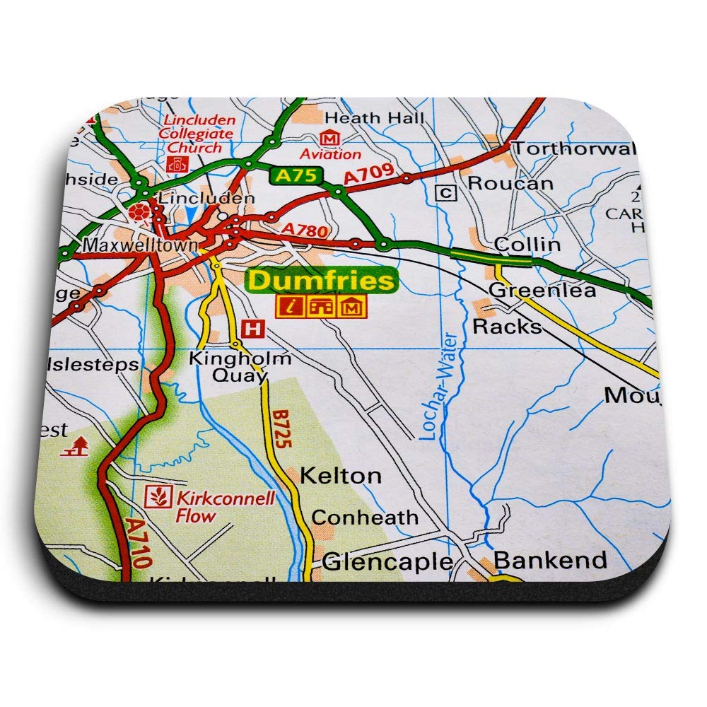 Destination Vinyl Ltd Multicolor 1 X Square Mdf Fridge Magnet - Dumfries Scotland Travel Uk Gb Map 44916