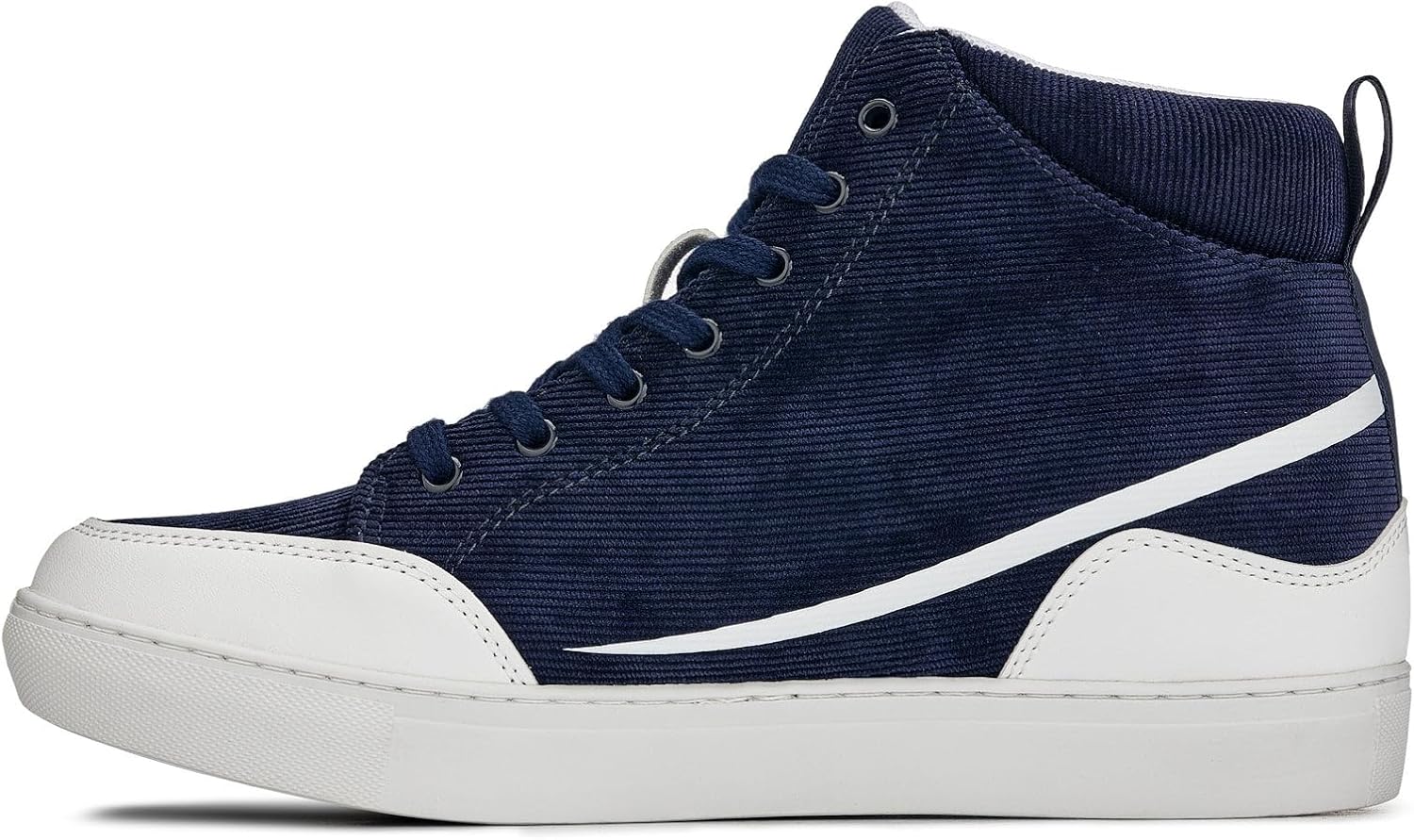 CALTO Men's Invisible Height Increasing Elevator Shoes - Navy Blue/White Sole Lace-up Corduroy Ankle Top Sneak-Boot - 2.6 Inches Taller - S4132 - Size 9 D(M) US - Image 4