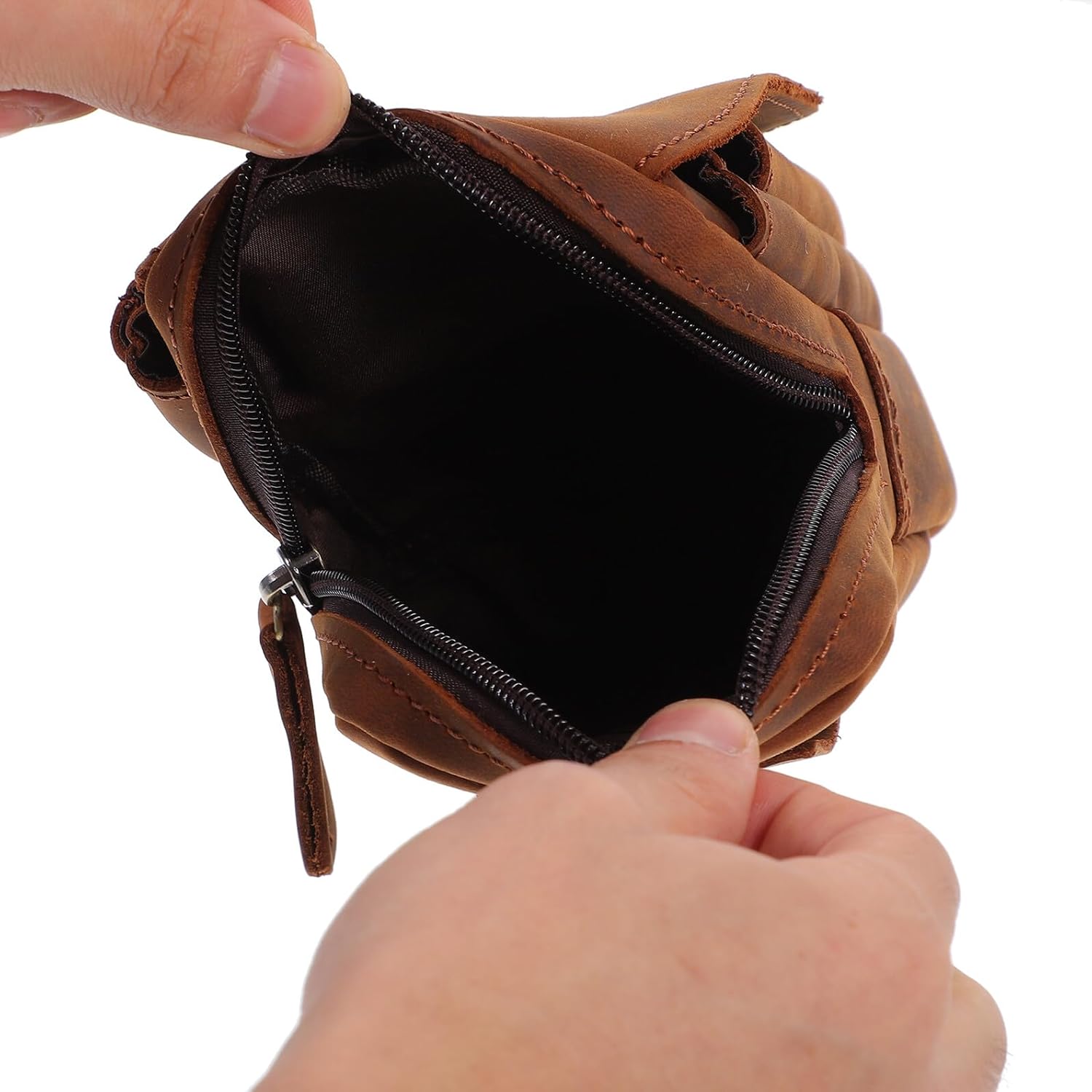Multifunctional Leather Waist Bag Outdoor Belt Pouch Cellphone Pouch Zipper Compact Phone Waist Pack for Men Worksite Hiking Running