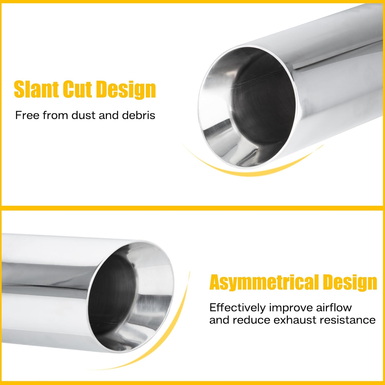 304 Stainless Steel Car Exhaust Tip, 2.5" Inlet, 4" Outlet, 9" Overall Length, Polished Dual-Layer Slant Cut Design, Clamp-On for 2.5-Inch Outside Diameter Tailpipe