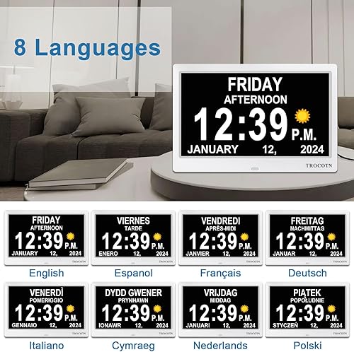 Miniatura 3 de TROCOTN Reloj digital de 10 pulgadas Reloj despertador de pantalla grande Reloj de pared (blanco)