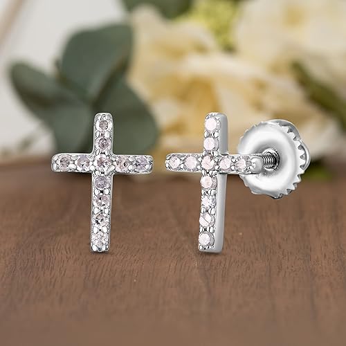 Miniatura 7 de Natalia Drake Aretes de tuerca de diamante de 110 quilates para mujer, chapados en rodio de plata de ley 925, aretes de cartílago para perforación