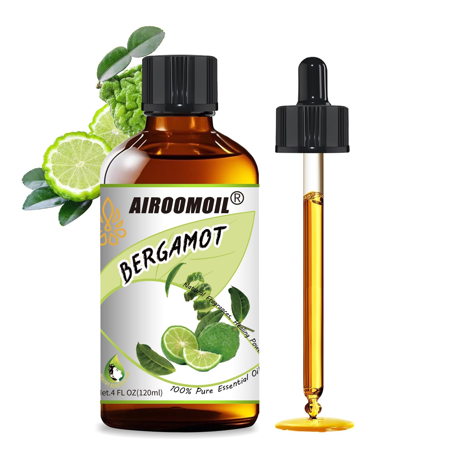 Airoomoil Bergamot Essential Oil Pure Citrus Oils Aromatherapy for Natural Reed Diffuser & Soap Making Fall Scents Room Spray Skin 4 Fl Oz