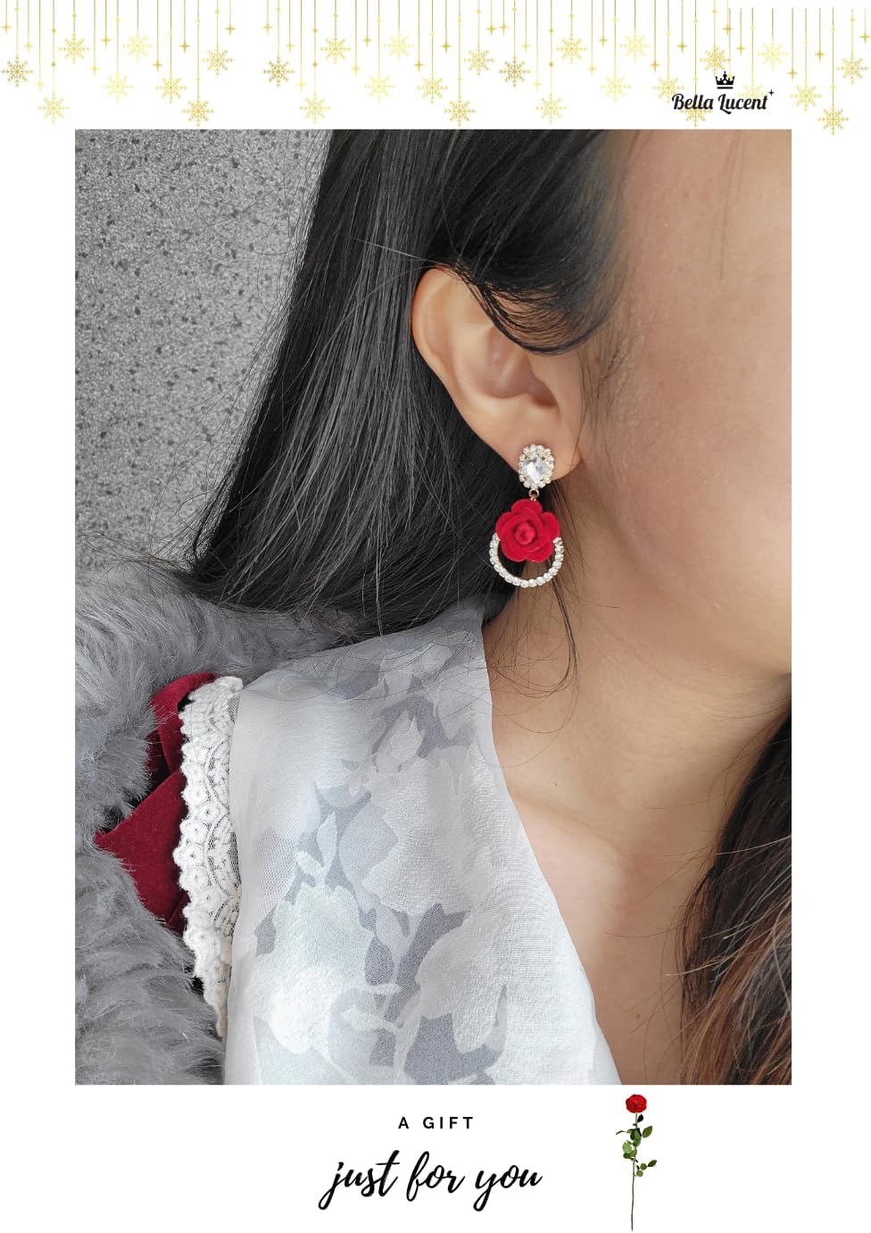 Handmade Unique Rose Earring for Women Flower Stud Drop Bling Stylish Long Dangle Party Daily Festival Jewelry Gift Nickel Free Hypoallergenic, Valentines Day Gifts for Her