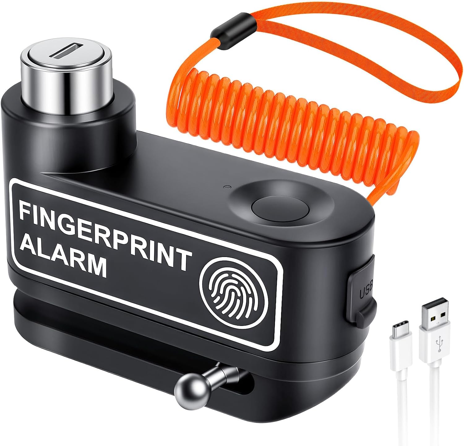 YBLNTEK Motorcycle Disc Brake Lock with Alarm, Fingerprint Anti-Theft Motorcycle Lock Rechargeable, 7mm Pin Disc Locks with 5ft Reminder Cable for Motorbike Scooter Bikes