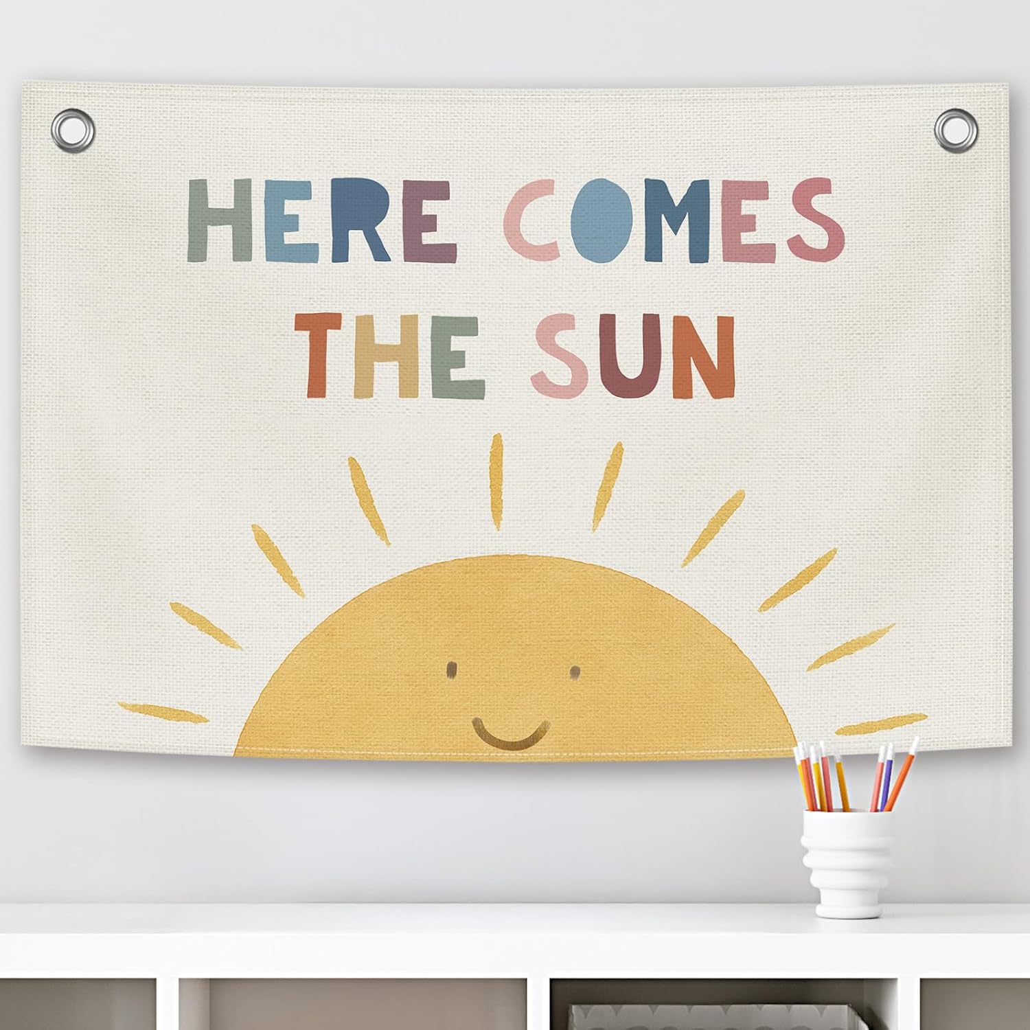 Classroom Sun Kids Banner Canvas, You Make This Classroom Brighter Toddler Room Decor, Inspirational Educational Hanging Flag Sign, Nursery Wall Tapestry Art for Playroom School Decor 20x30in