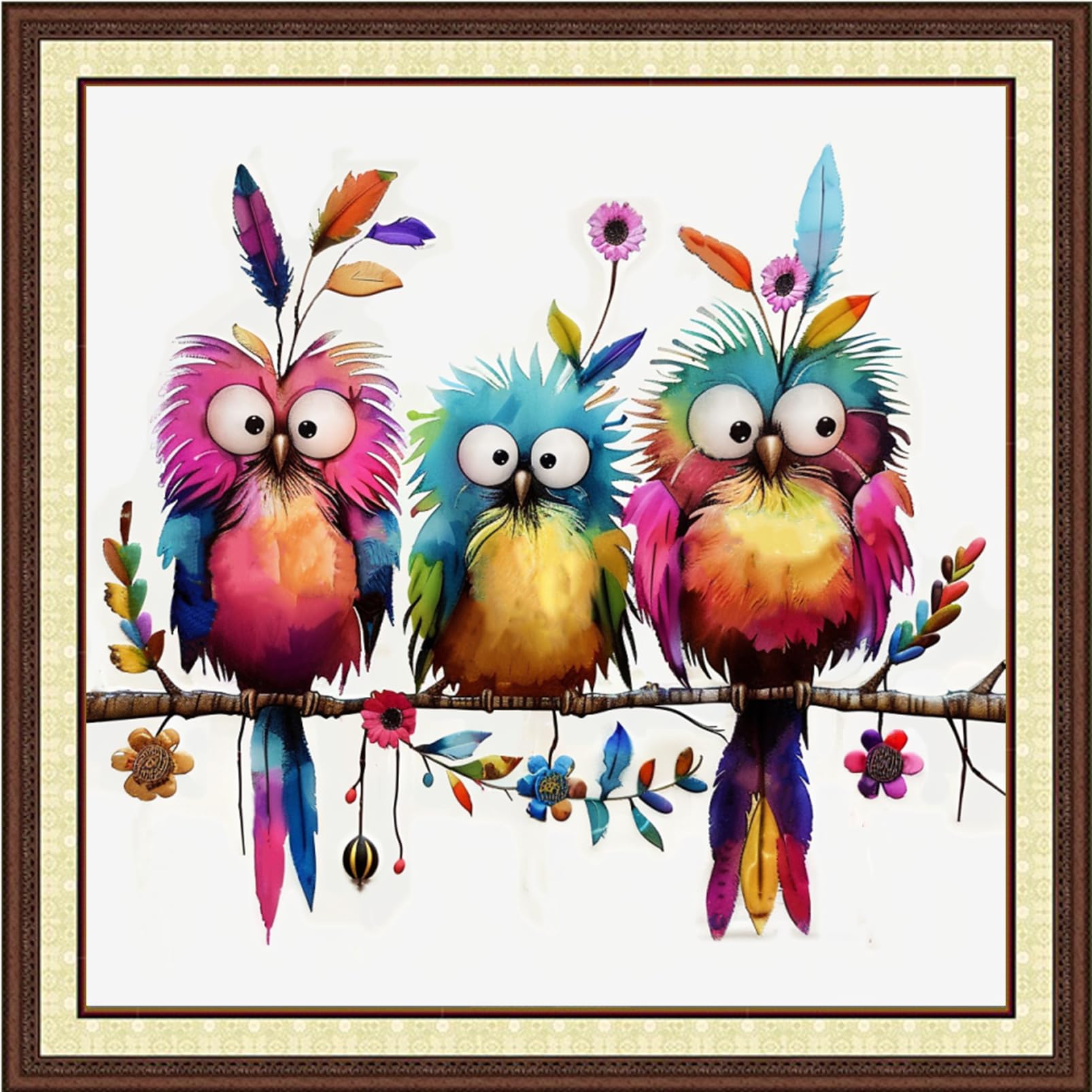 DMCVIVR Stamped Cross Stitch Kits for Beginners Adults Needlepoint Kits for Beginners Embroidery Kits for Adults Crossstitch Kit for Beginners 11CT-Three Colorful Birds 18x18 inch
