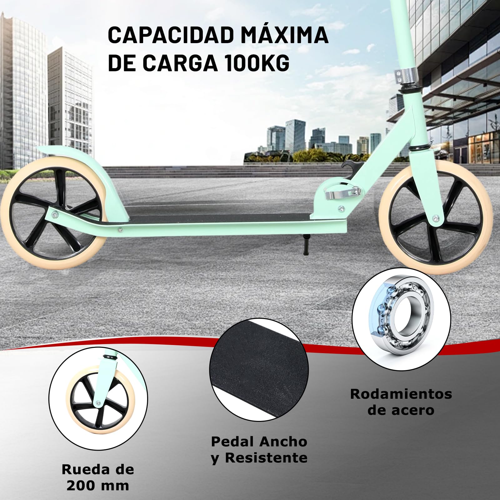 NOVONOVA Patinete Scooter Plegable, Patinetes para niños y niñas, 9-14 años con Manillar Ajustable 88-98.5cm, Patinete con 2 Ruedas Grandes 200mm y Freno Posterior, Máx. 100kg — view 3