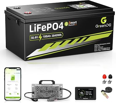 36V 38.4V 100Ah Lithium Golf Cart Battery, 36V 100Ah LiFePO4 Battery with Charger, LCD Display & App, Built-in 200A BMS, 5000+ Deep Cycles, Perfect for Golf Carts, Off Grid, RV, Trolling Motors