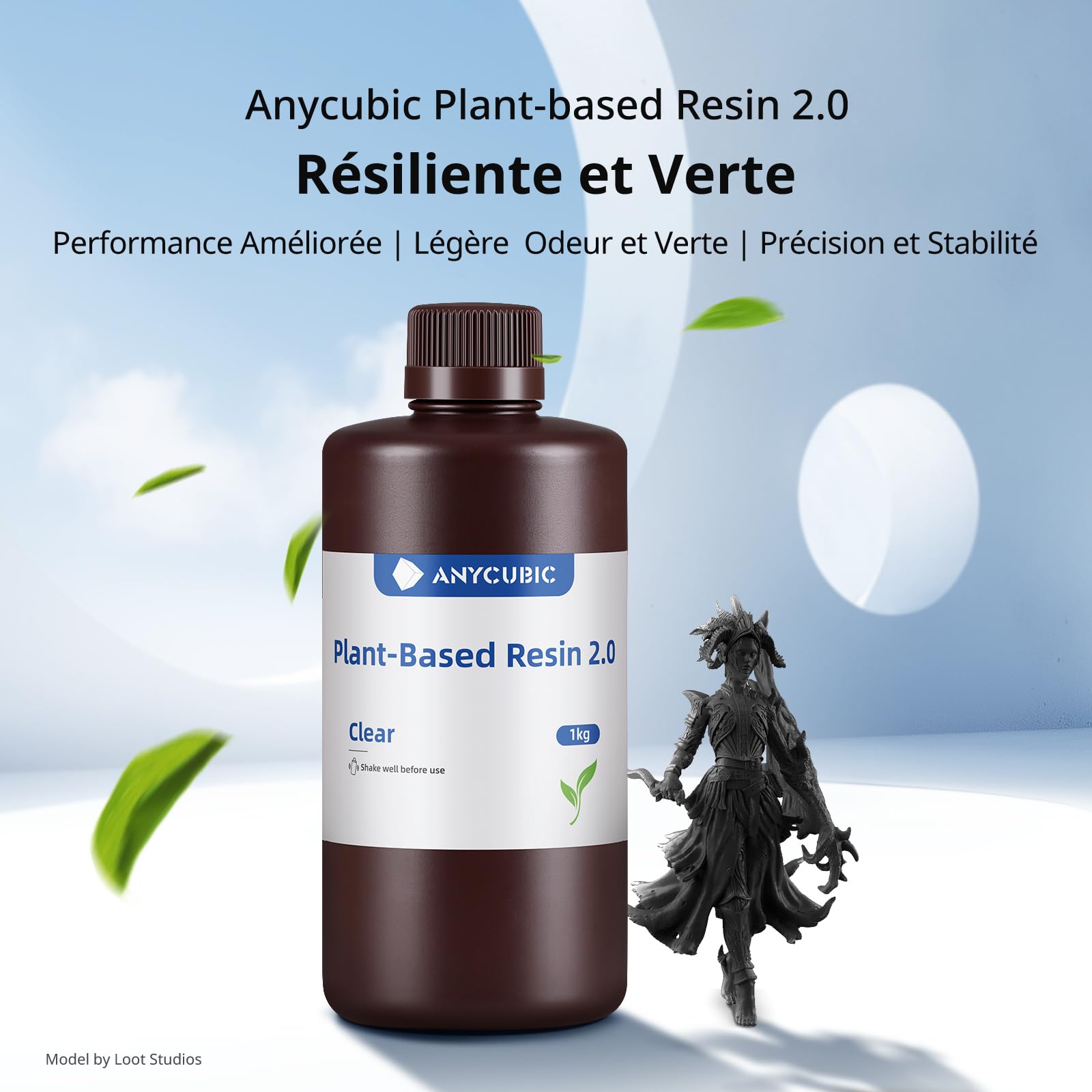 ANYCUBIC Résine à Base de Plantes 2.0, Résine pour Imprimante 3D LCD, Amélioration de la Résilience et Précision, Performance Stable et Faible Odeur, Noir