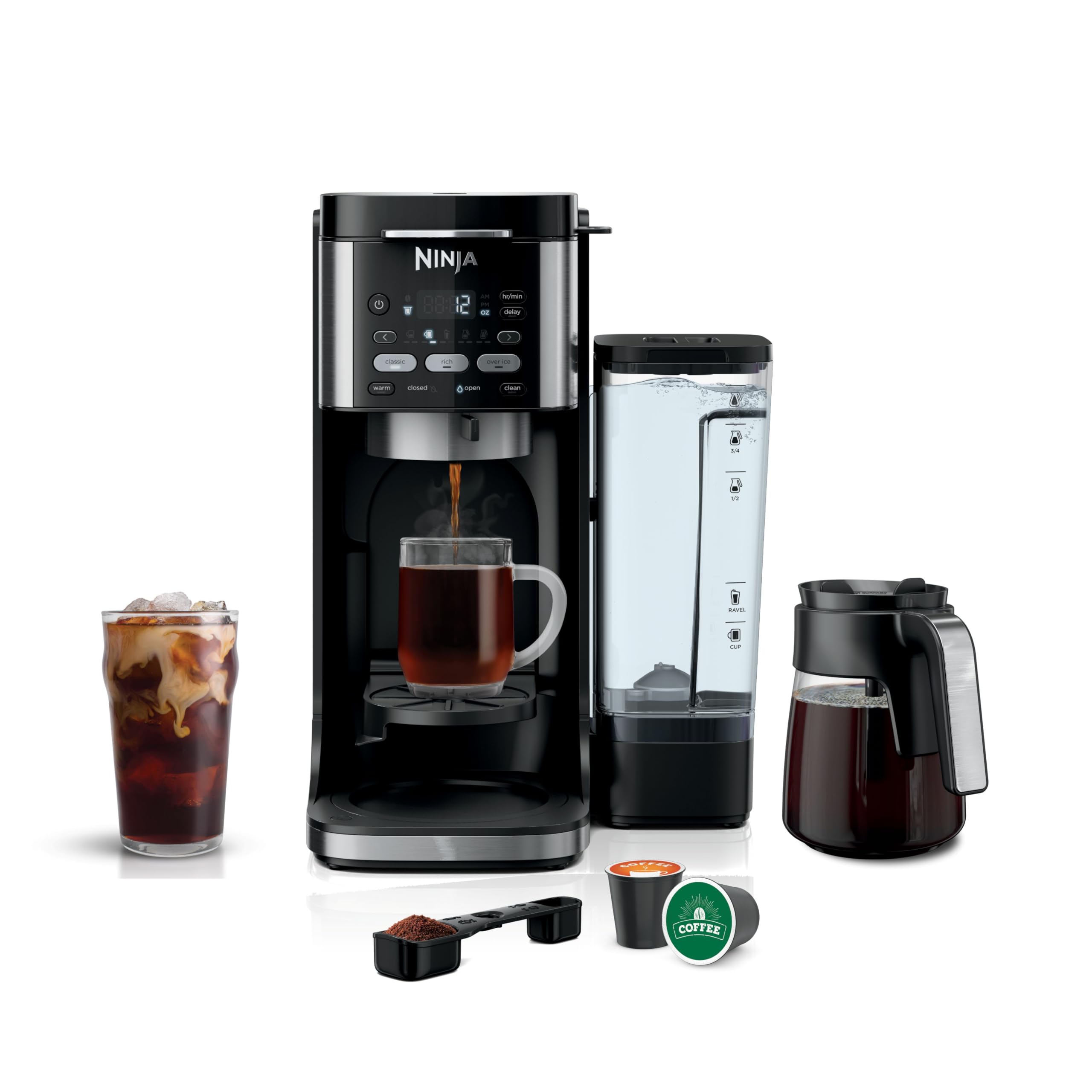 Ninja Drip Coffee Maker | DualBrew™ Pro Hot & Iced Coffee Machine, Single Serve to Carafe | Brew with Pods & Grounds, Compatible with K Cups | 3 Brew Styles, 60oz Removable Reservoir | Black, CFP101