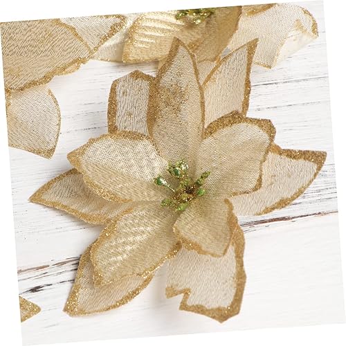 Miniatura 6 de NOLITOY 60 Pcs Artificial Christmas Flowers Christmas Glitter Poinsettia DIY Wreath Supplies Fake Christmas Poinsettia Realistic Garlands for Decor